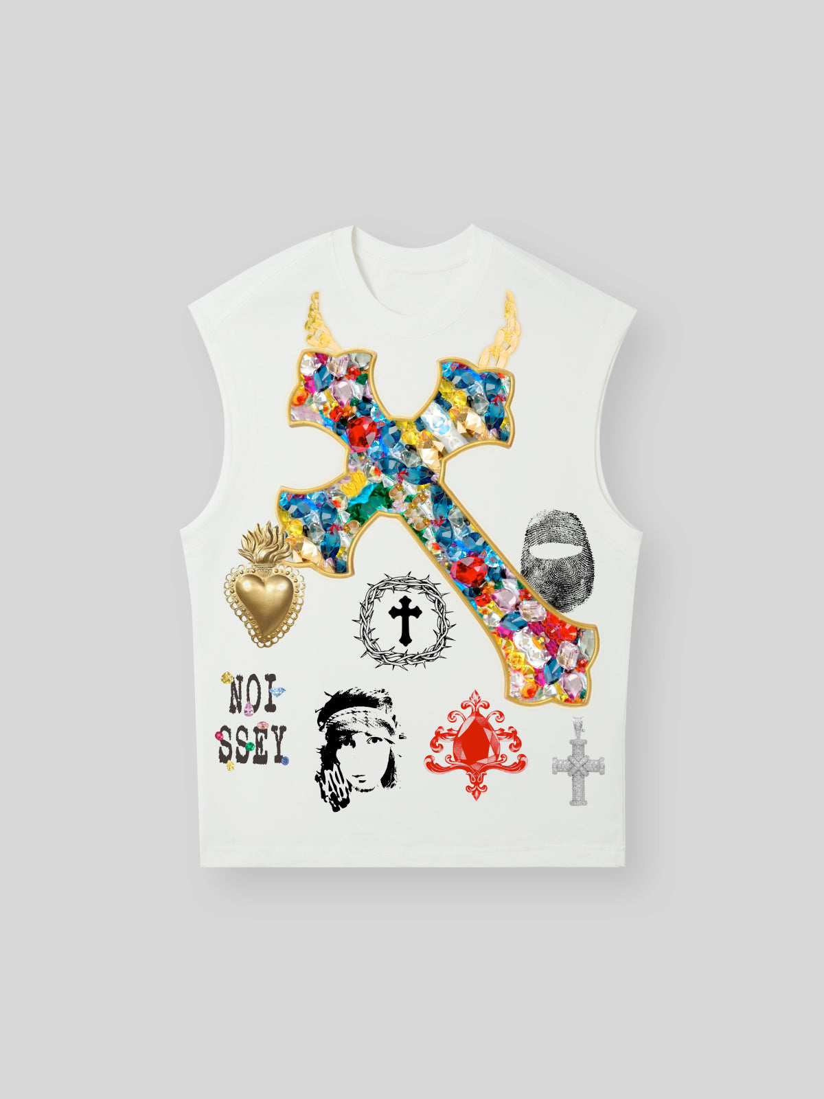 BOUNCE BACK© Diamond Cross Personalized Print Round Neck Tank Top