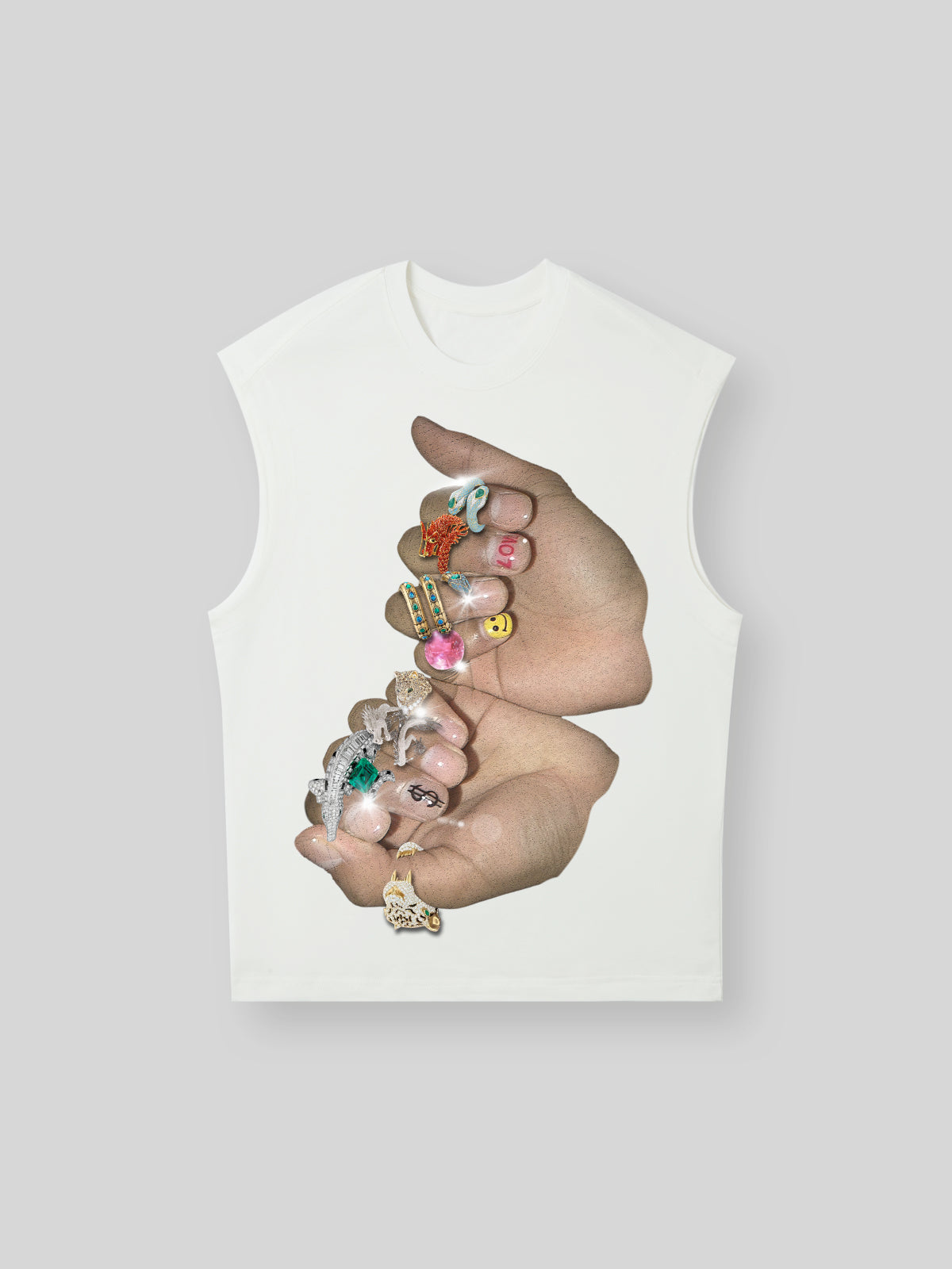 Finger Graffiti Diamond Ring Printed Tank Top