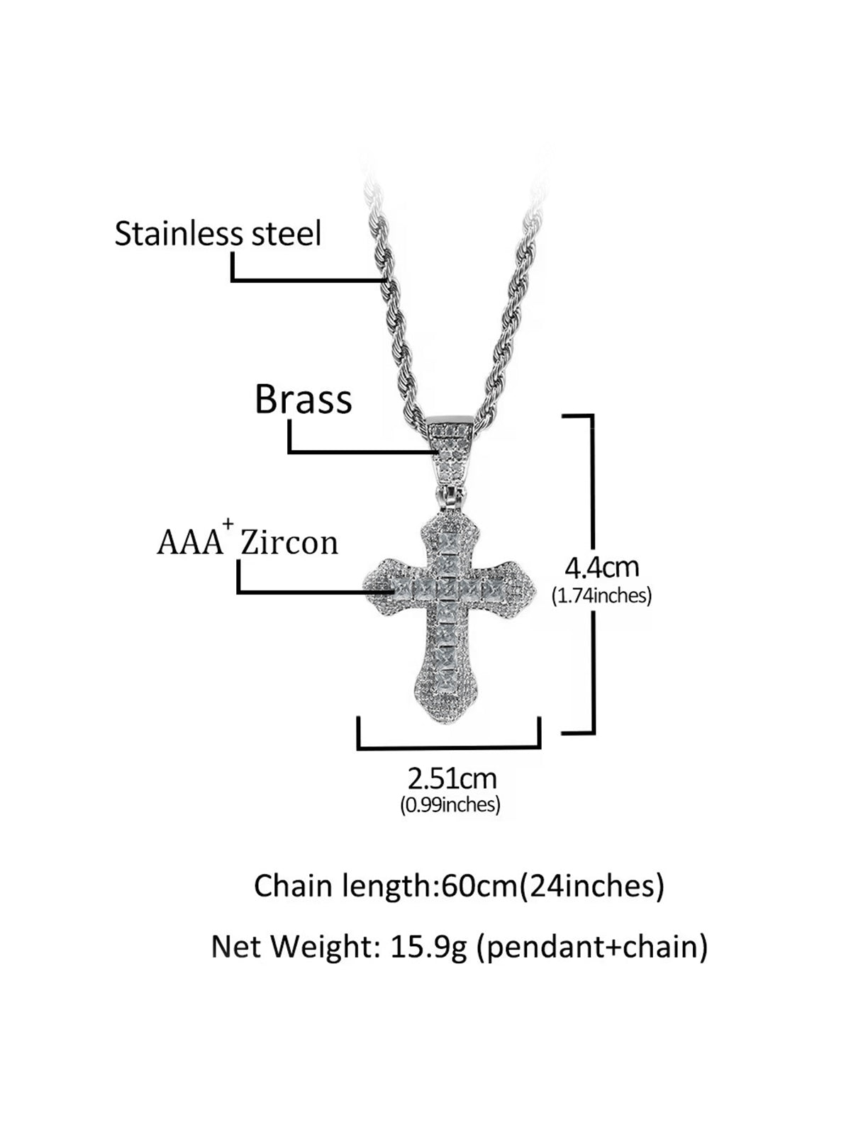Collier croix entièrement pavé