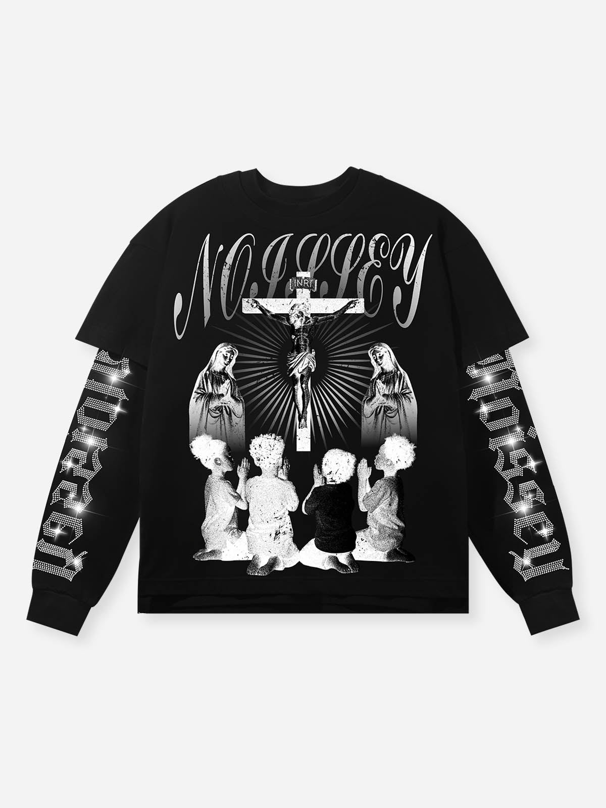 Praying Child Black Diamond Print Two-Piece Long-Sleeve T-Shirt