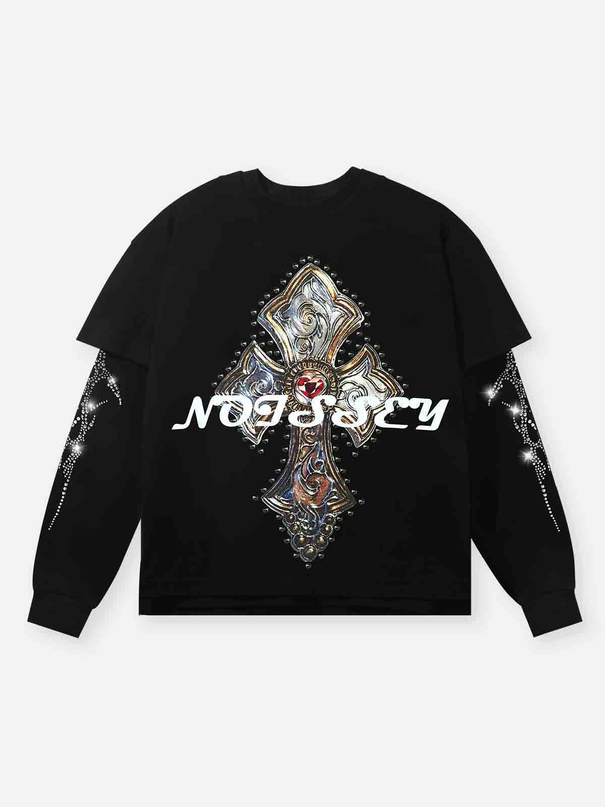 Diamond-Patterned Dual-Sleeve Cross Print Set