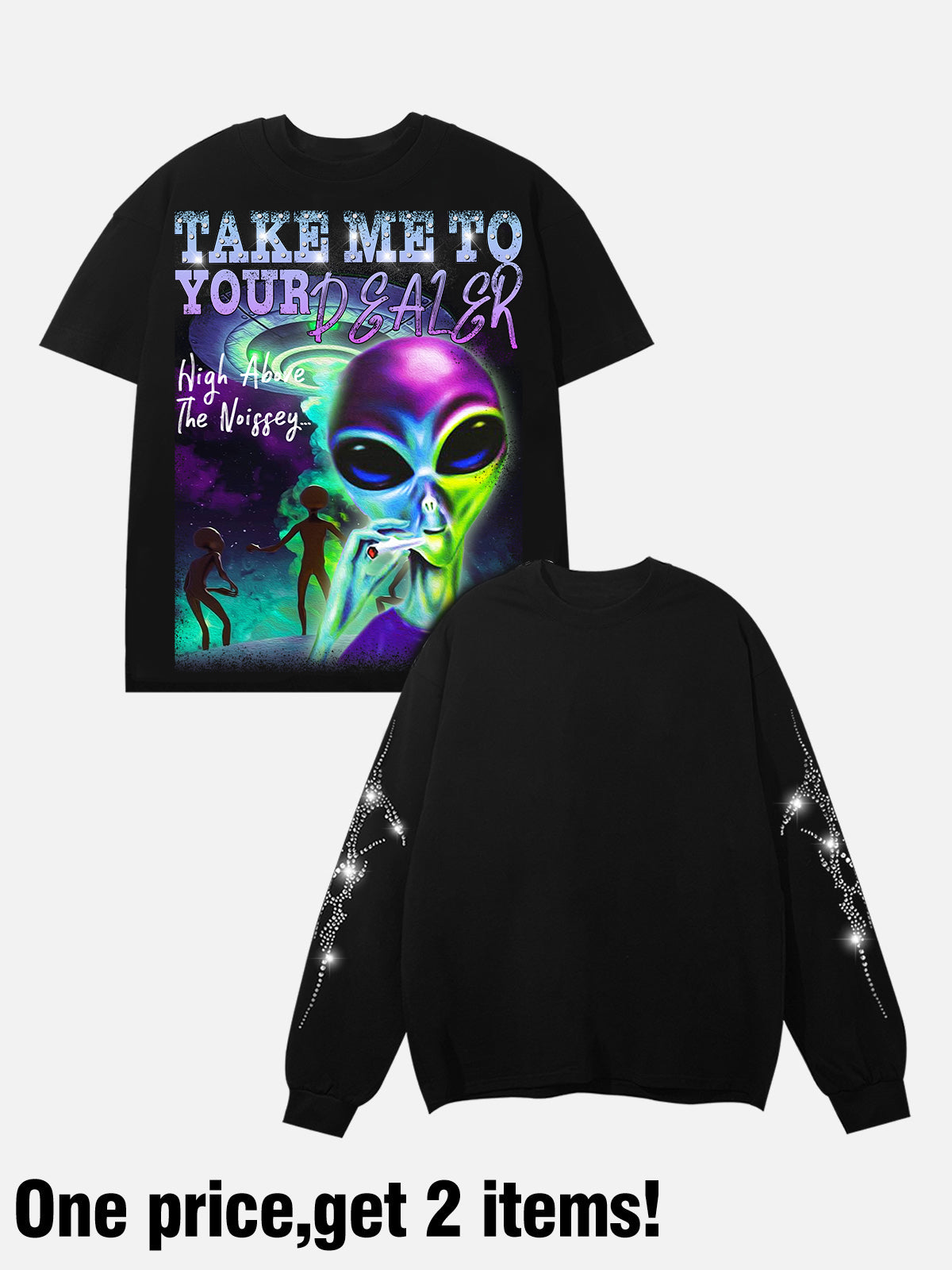 Aliens in the Psychedelic Hazy World Real Two-Piece Diamond Print Long-Sleeve