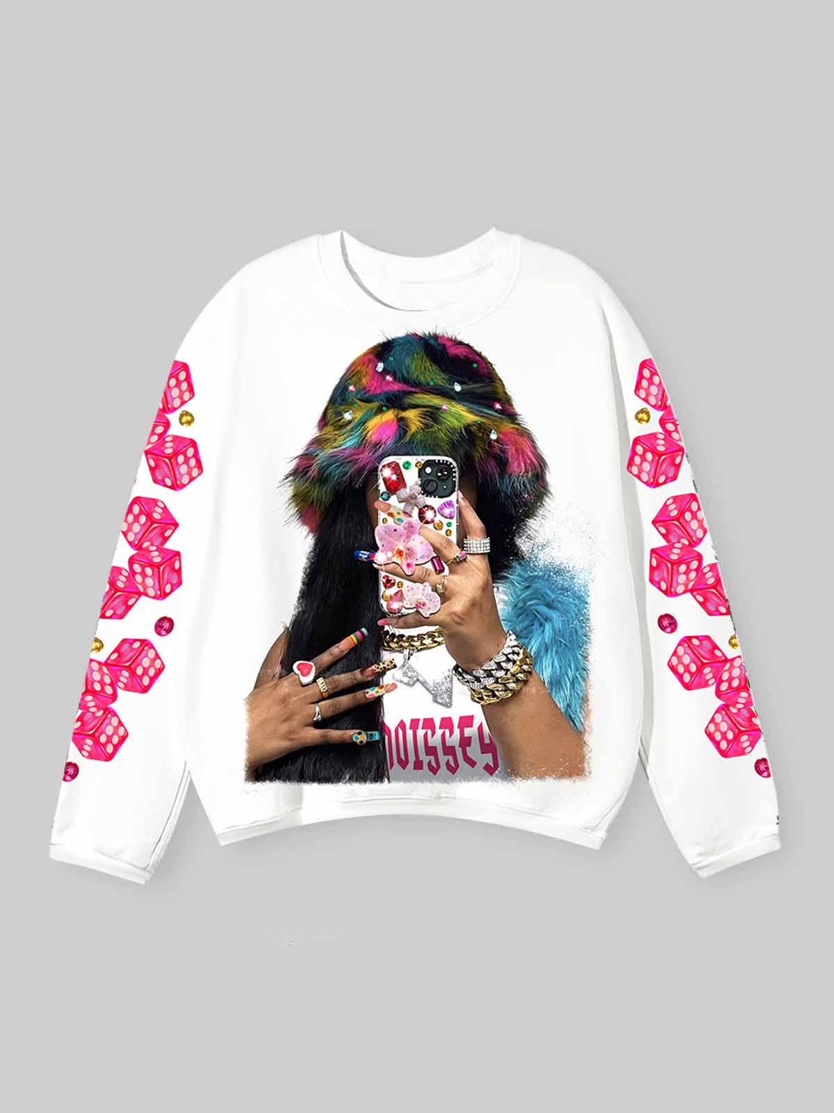 Colorful Beanie Mirror Selfie Print Air-Cotton Long Sleeve
