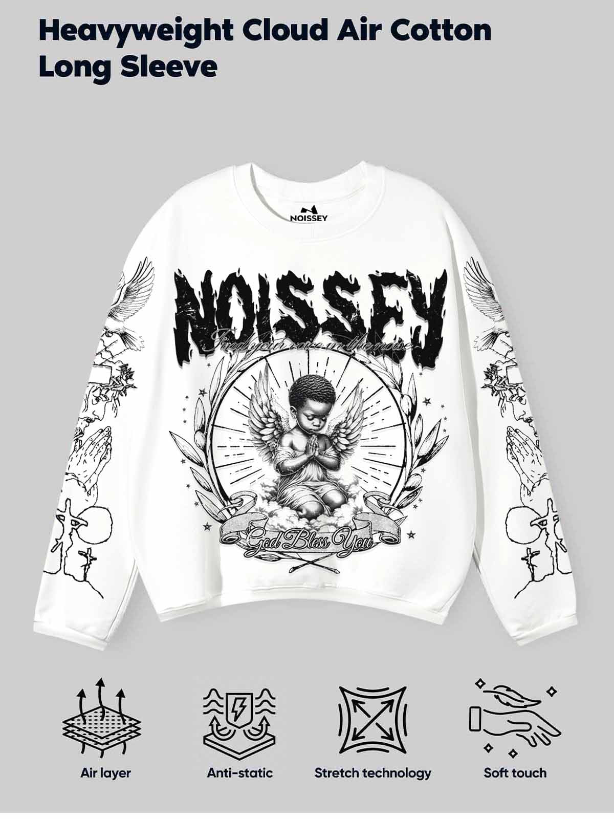 Air-Cotton T-shirt with Sleeping Little Angel Print Long-Sleeve