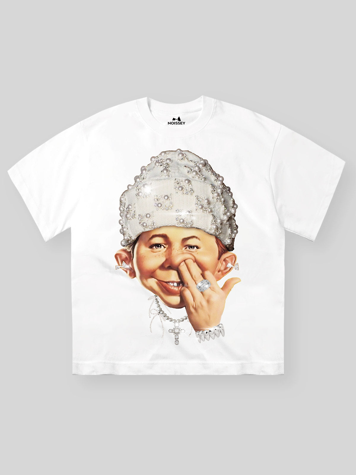 High-Quality Bad Boy Headband Pearl Hat Design  310g T-shirt