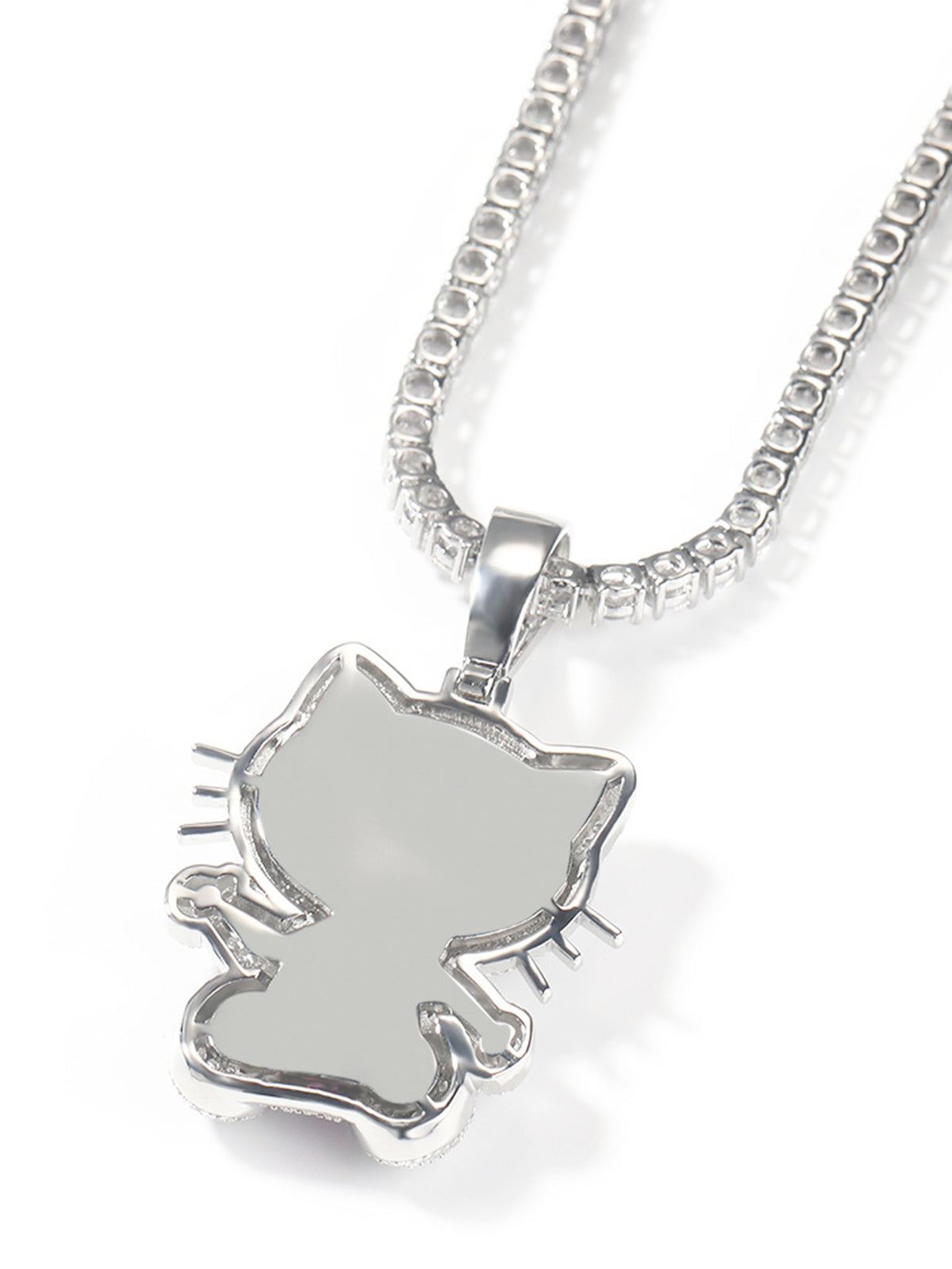 Pink Butterfly Kitty Diamond Pendant Necklace