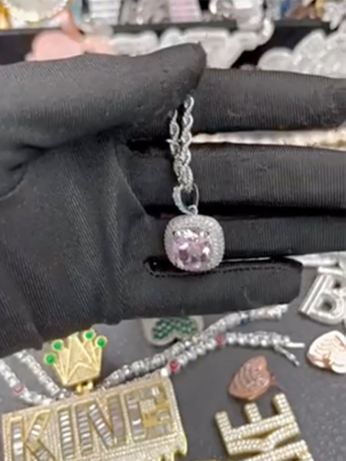 Pink square gemstone Necklace