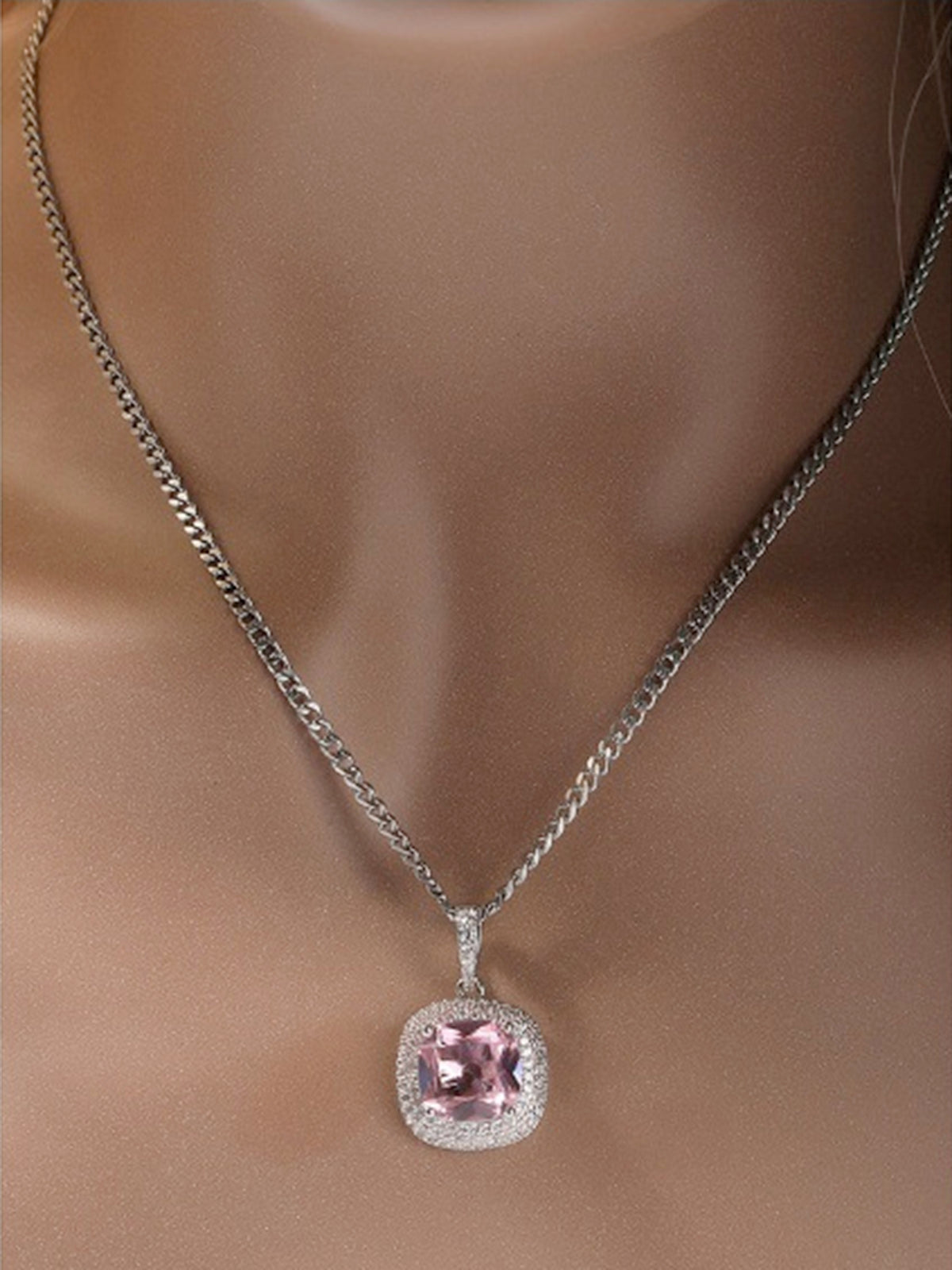 Pink square gemstone Necklace