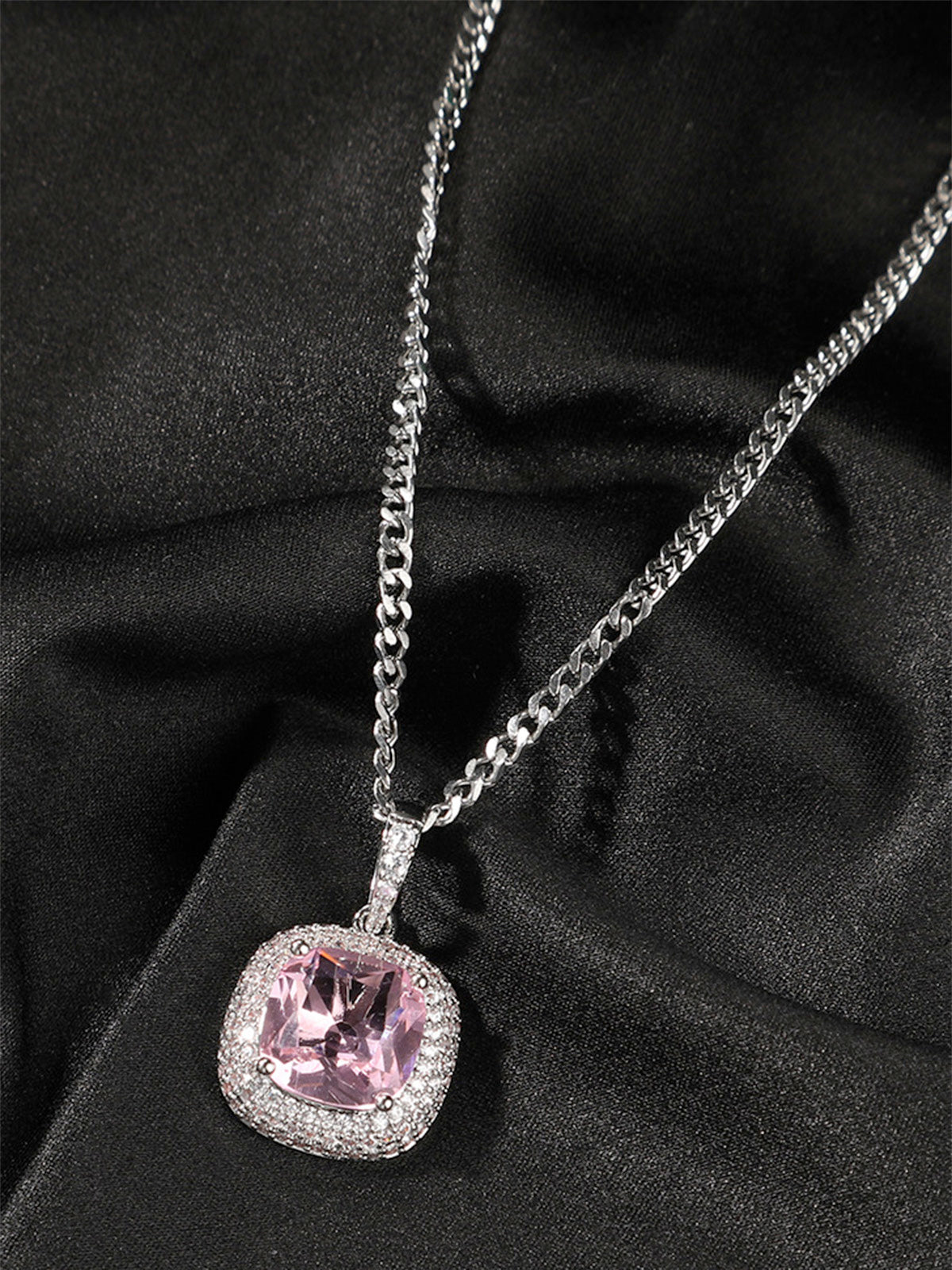 Pink square gemstone Necklace