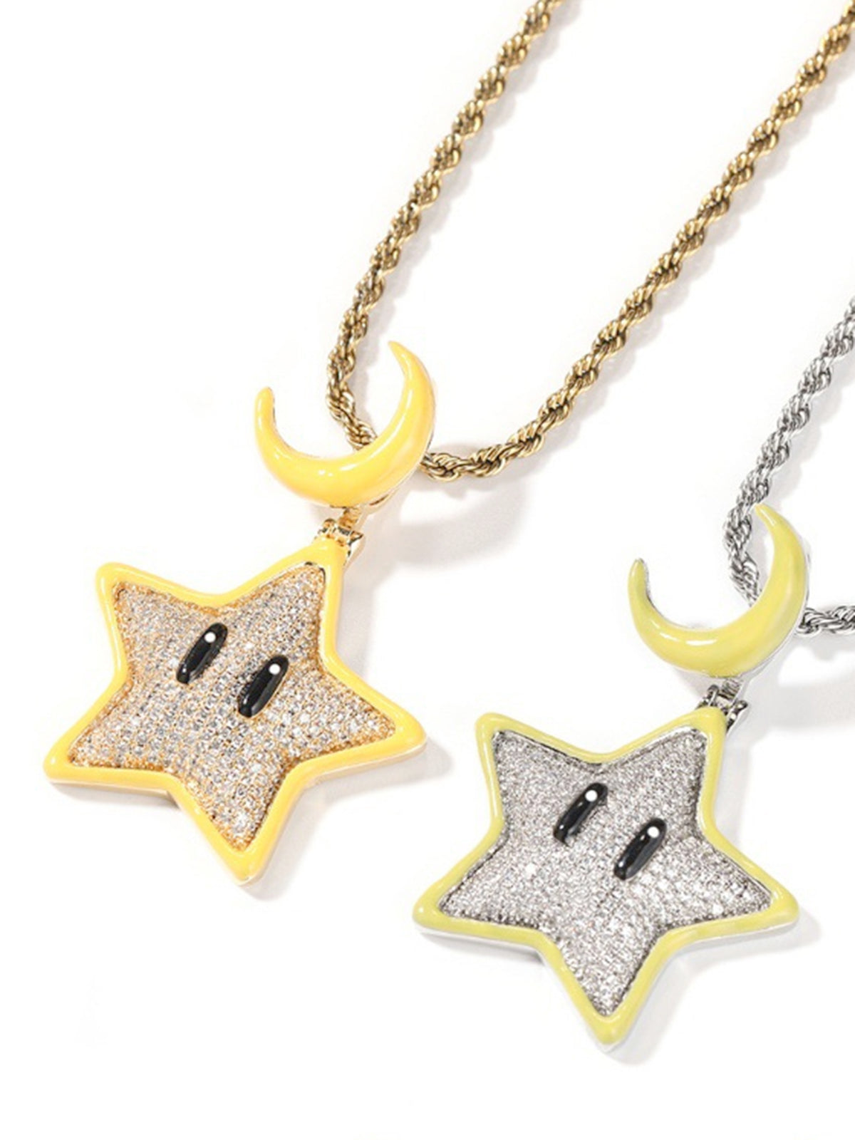 Cartoon Night Glowing Star Hip-hop Necklace with Rhinestone