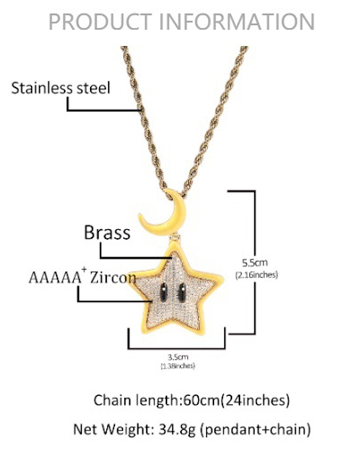 Cartoon Night Glowing Star Hip-hop Necklace with Rhinestone