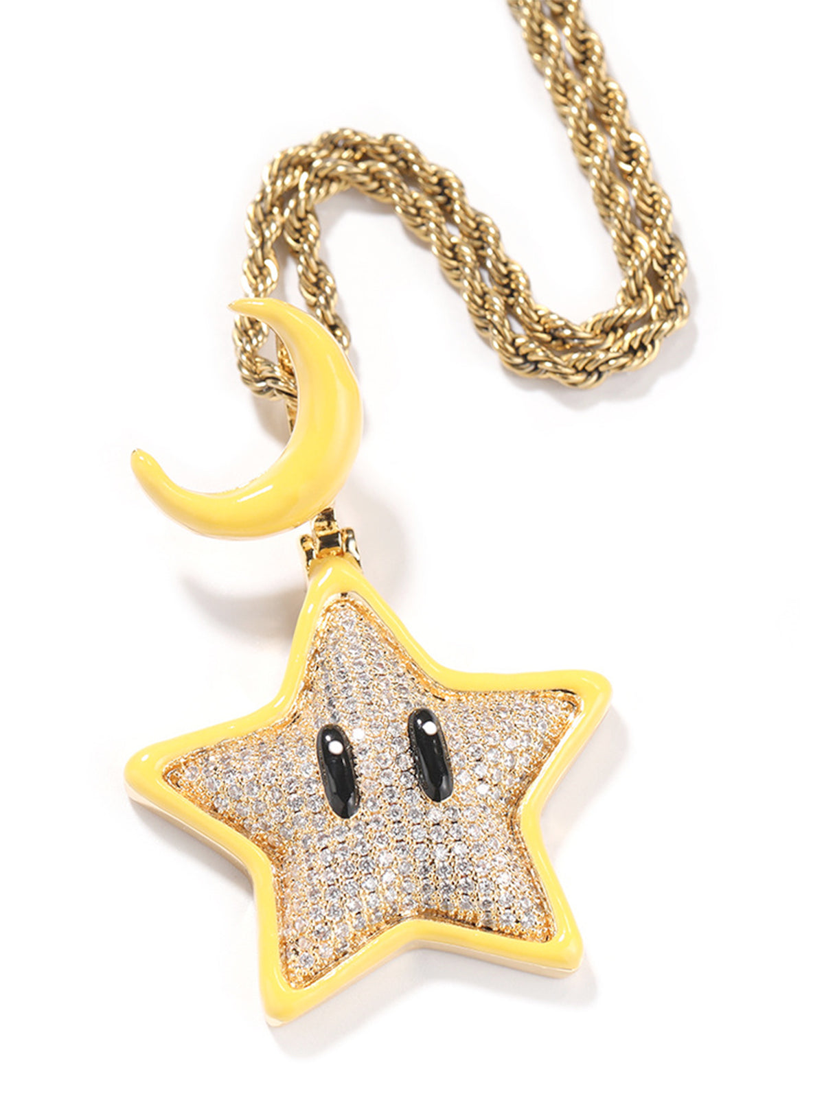 Cartoon Night Glowing Star Hip-hop Necklace with Rhinestone