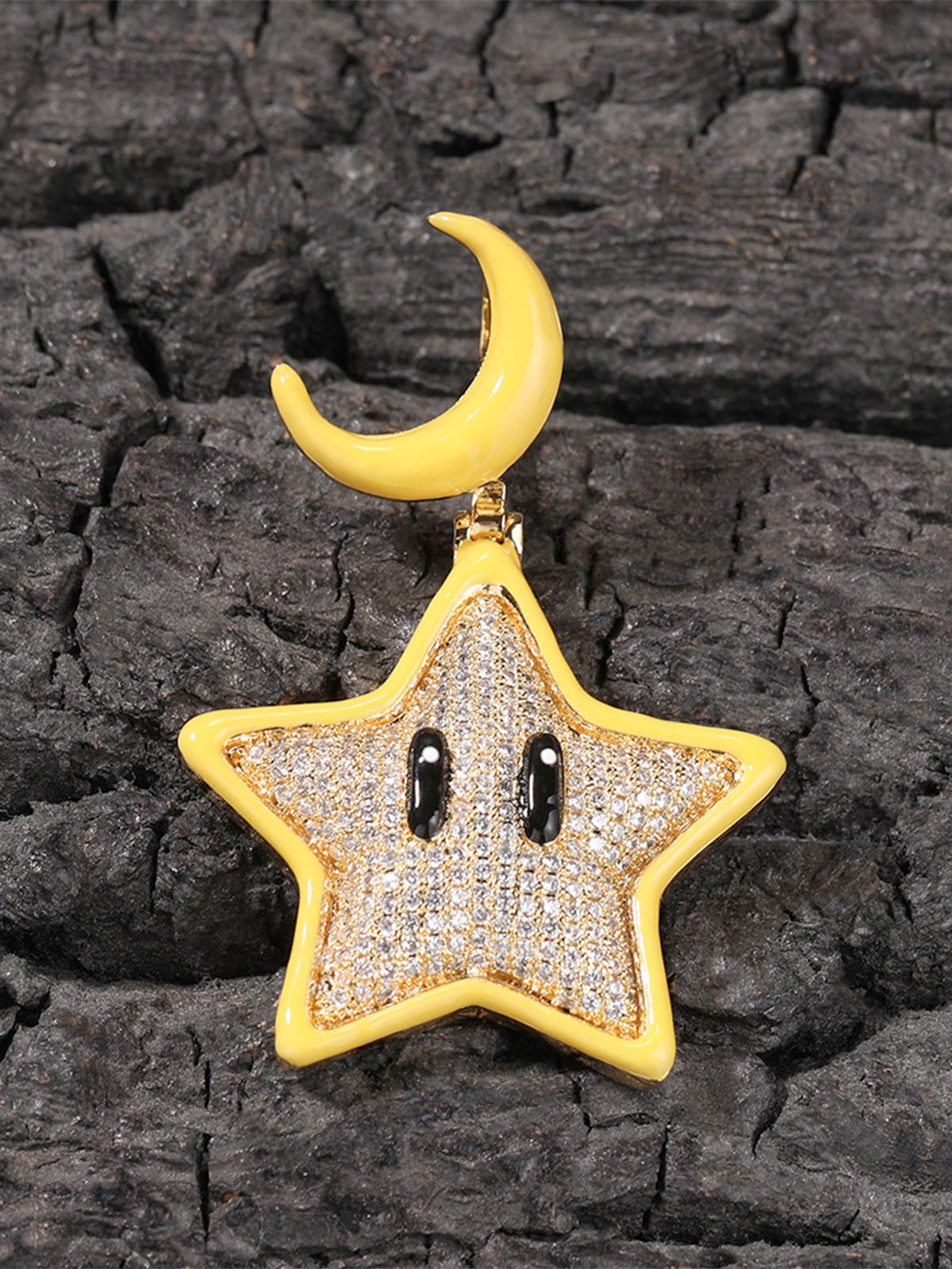 Cartoon Night Glowing Star Hip-hop Necklace with Rhinestone