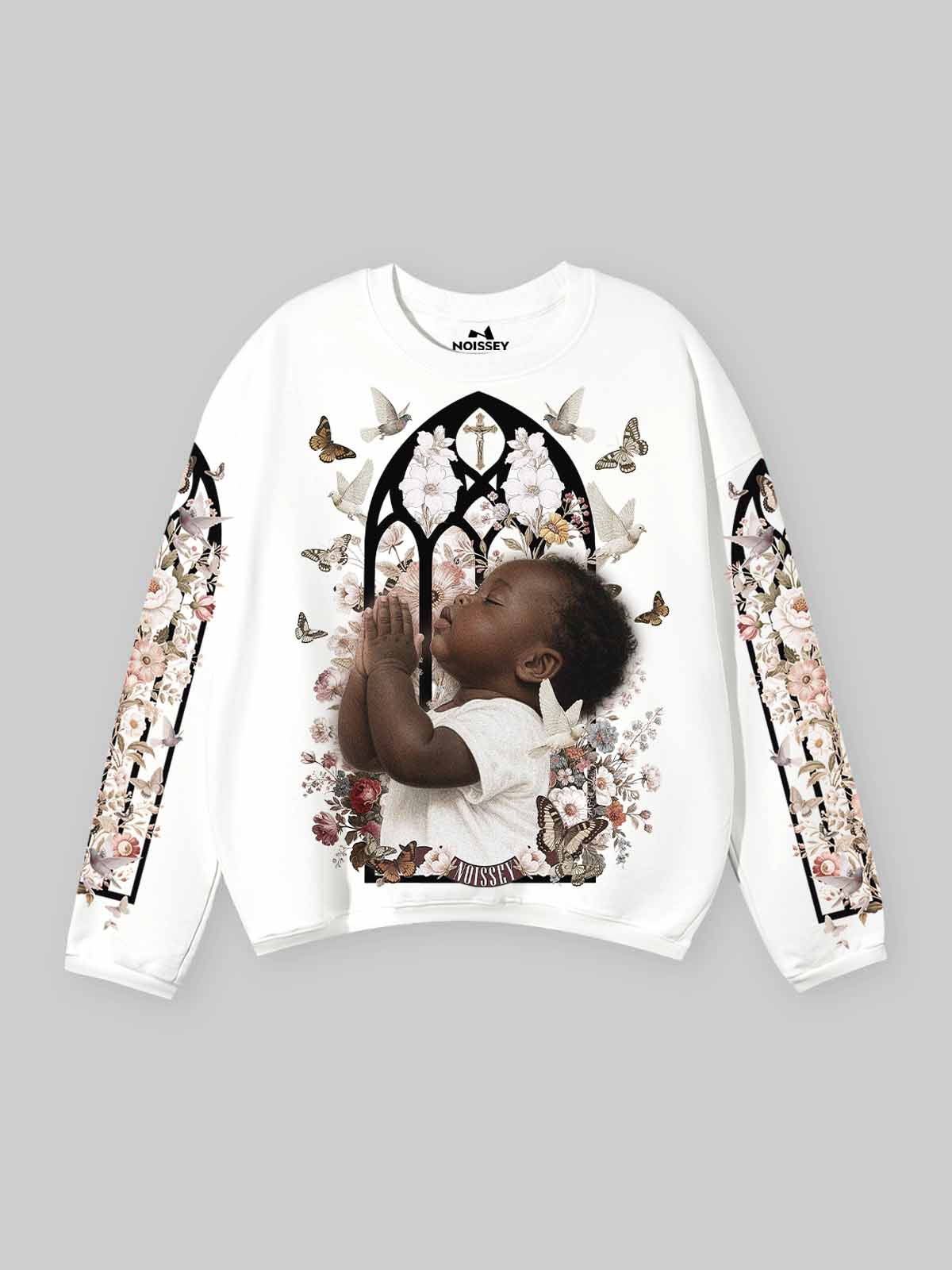 Child Praying Before Ornate Window Print White Air-Cotton Long-Sleeve Shirt