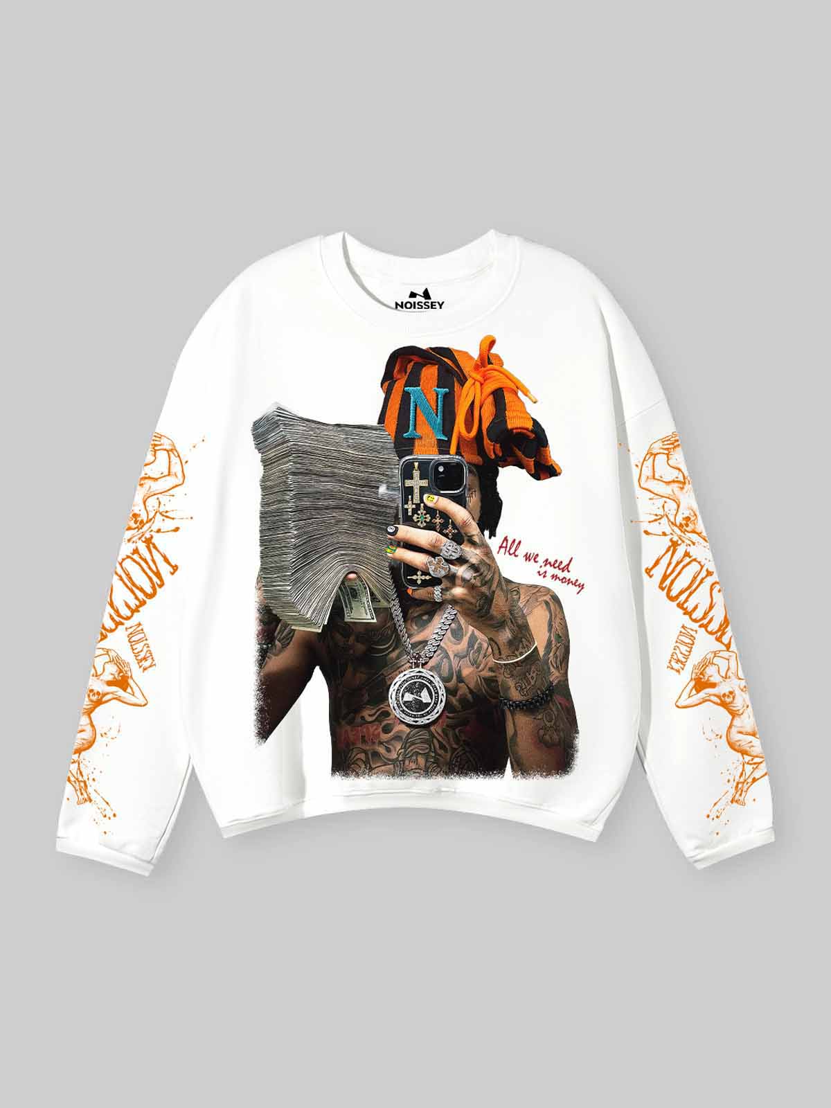 "All We Need Is Money" Mirror Selfie Character Print Air-Layer Long Sleeve