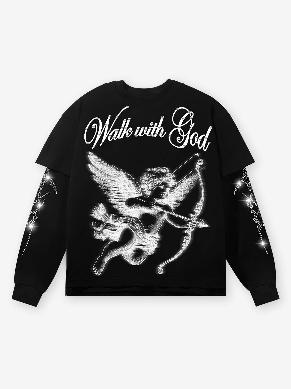 Walk with God angel rhinestone print long sleeves
