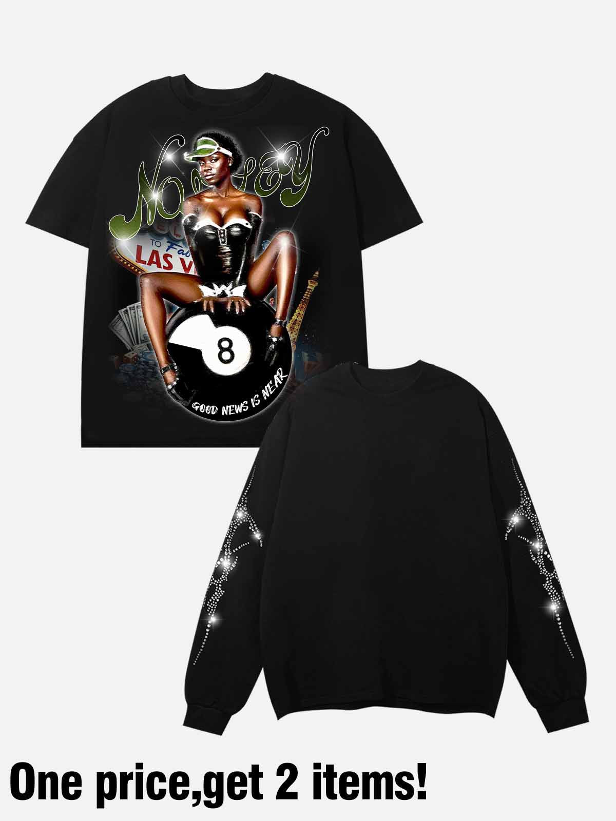 Sexy Lady Black True Two-Piece Sequin Long-Sleeve Shirt