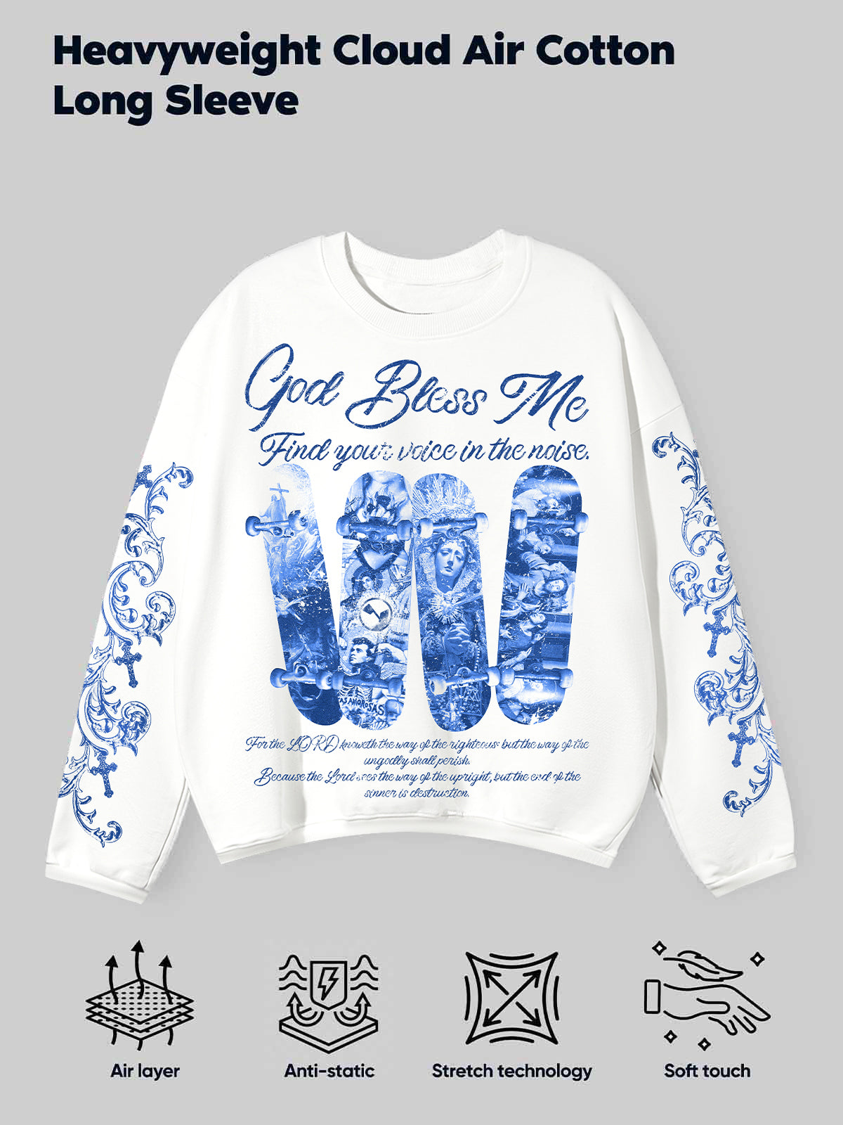 Religious Art Skateboarding Culture Printed Air-Layered Long-Sleeve