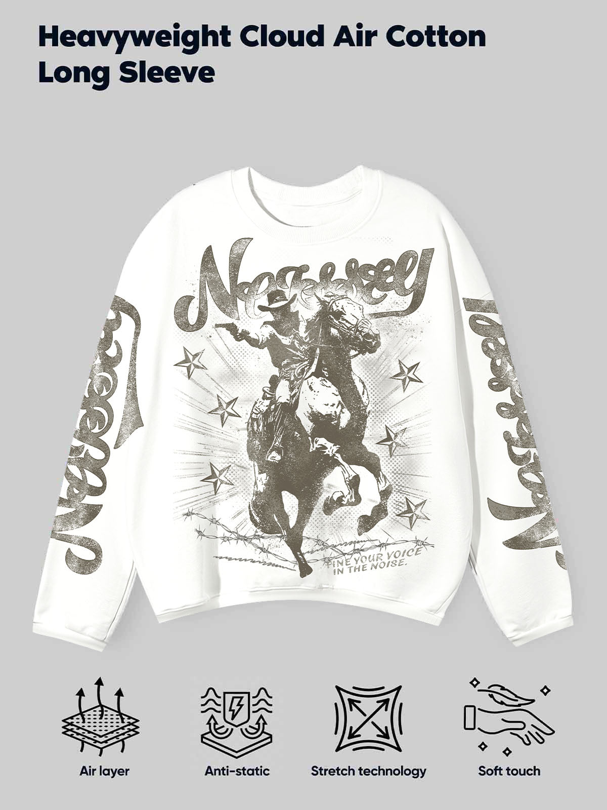 Vintage Distressed Denim Printed Air-Layer Long-Sleeve Shirt
