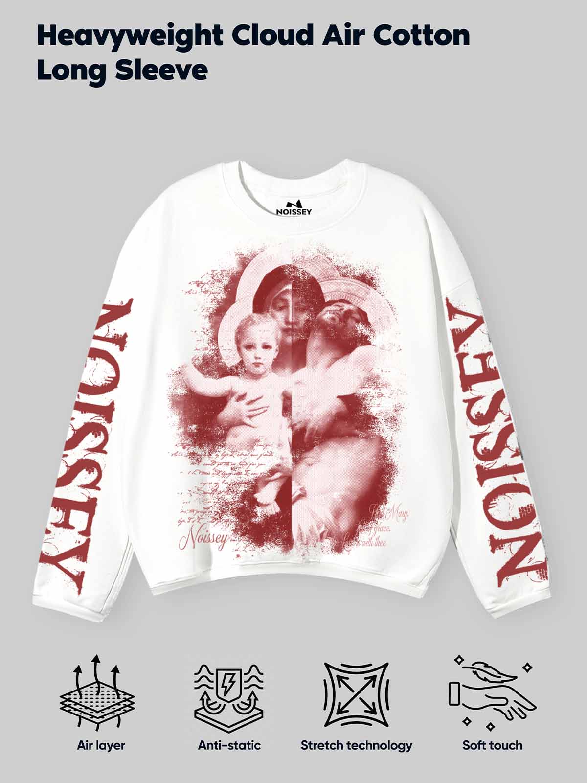 Brick-Red Art Print Long-Sleeve with Madonna and Child Air-Layer Design