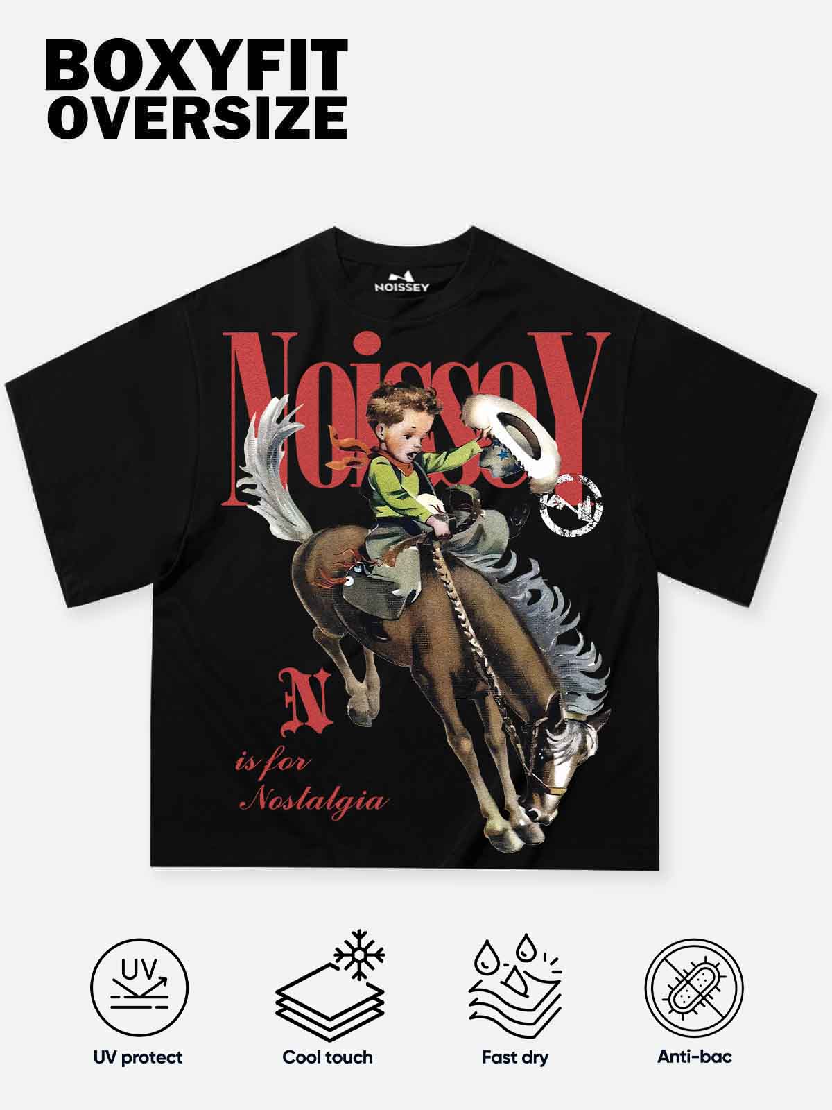 Boxy Oversized T-shirt - Cowboy Vintage Nostalgic Illustration PrintT-shirt