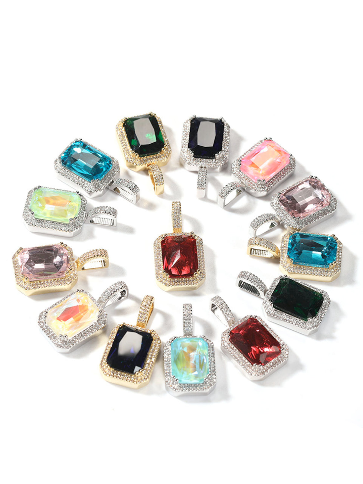 Collier en pierres précieuses carrées fluorescentes