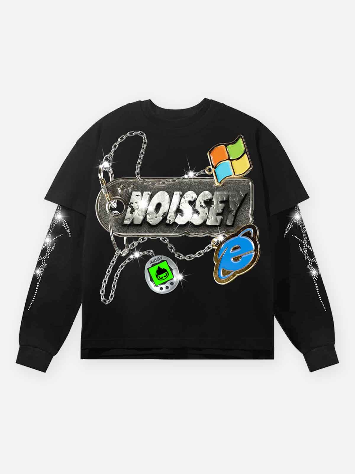 NOISSEY Y2K Chain-Pendant Logo Print Long Sleeve