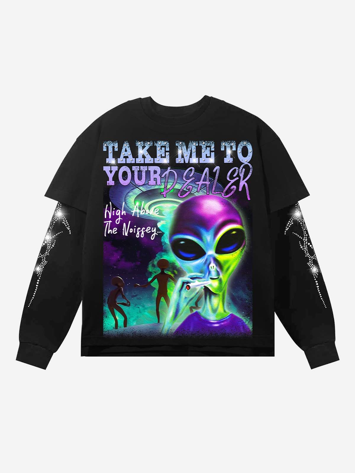 Aliens in the Psychedelic Hazy World Real Two-Piece Diamond Print Long-Sleeve