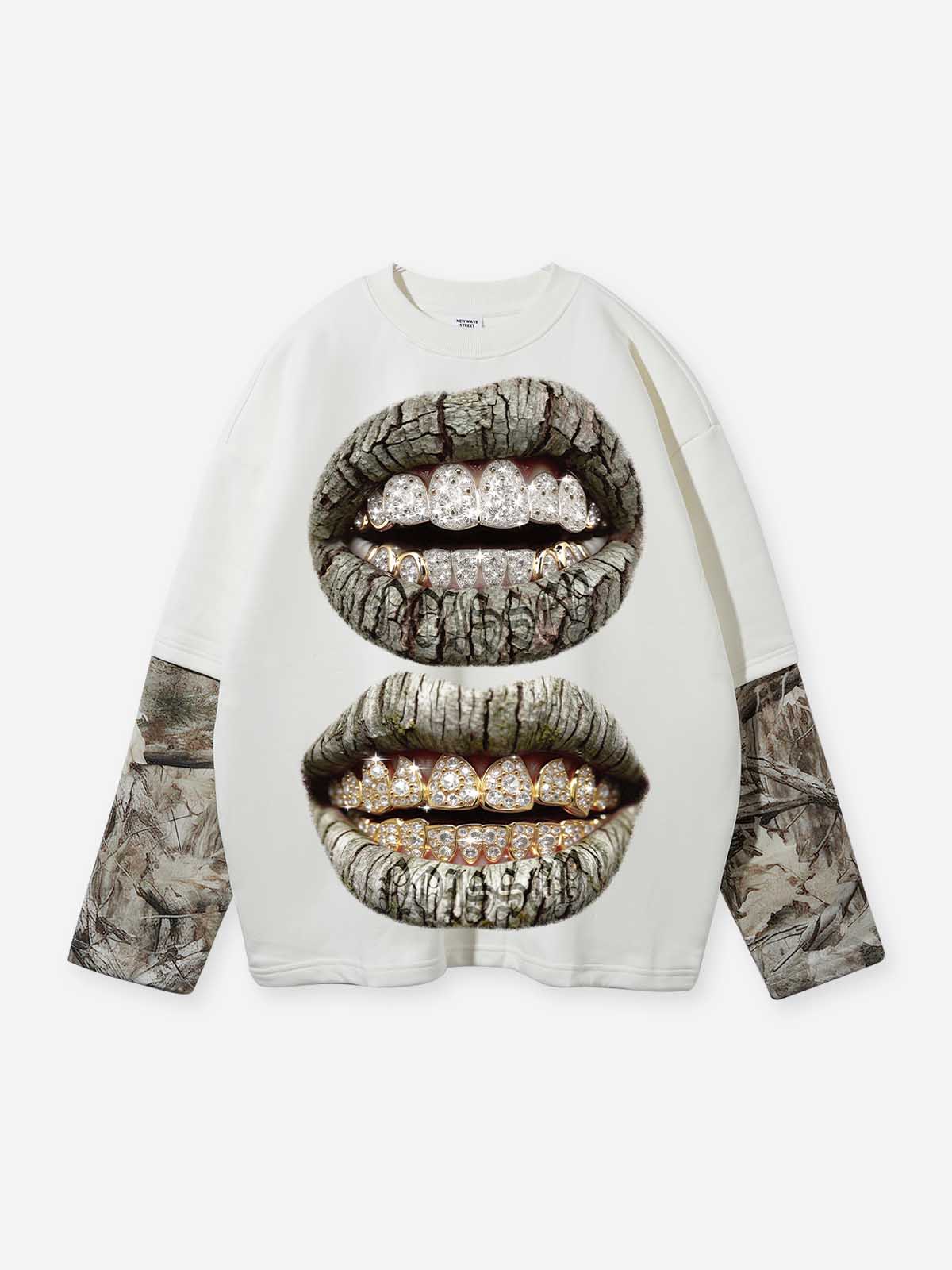 Diamond Real Tree Print Grills Fake Two-Piece Long-Sleeve Shirt