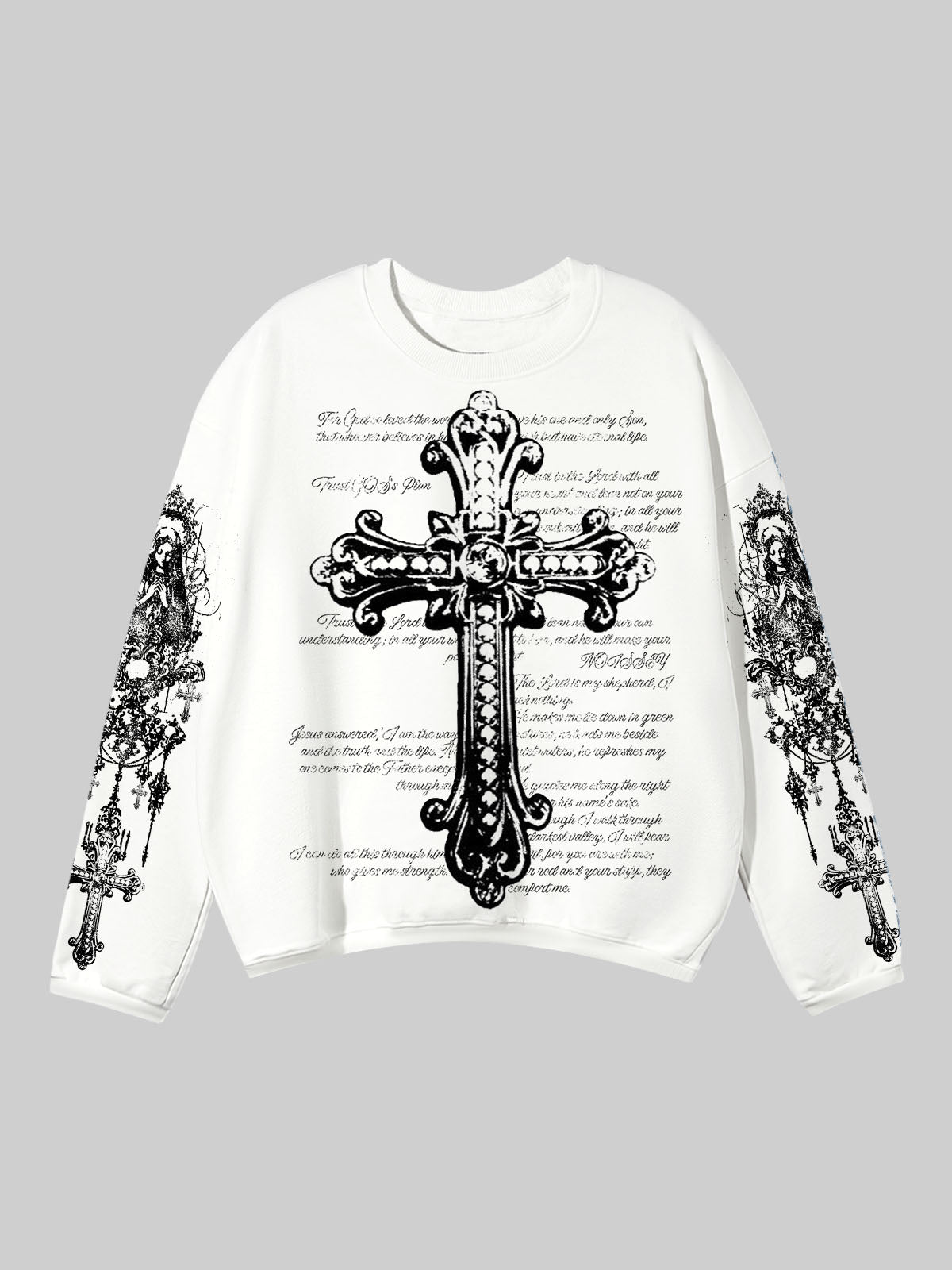 Retro Monochrome Cross Print Air-Layer Long-Sleeve