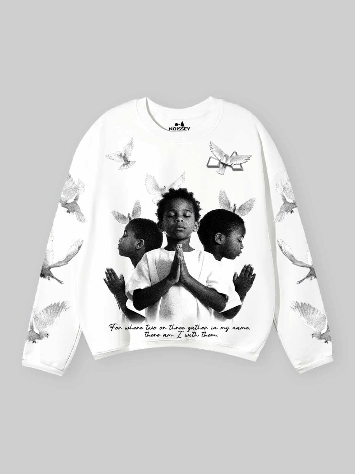 Praying boy and peace dove print air layer long sleeves