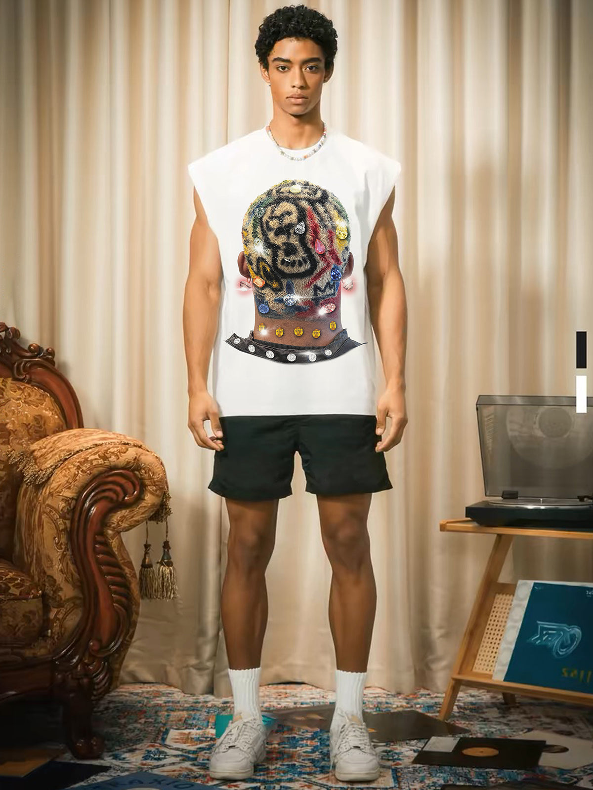 BOUNCE BACK© Colored Hair Diamond Print Print Round Neck Tank Top