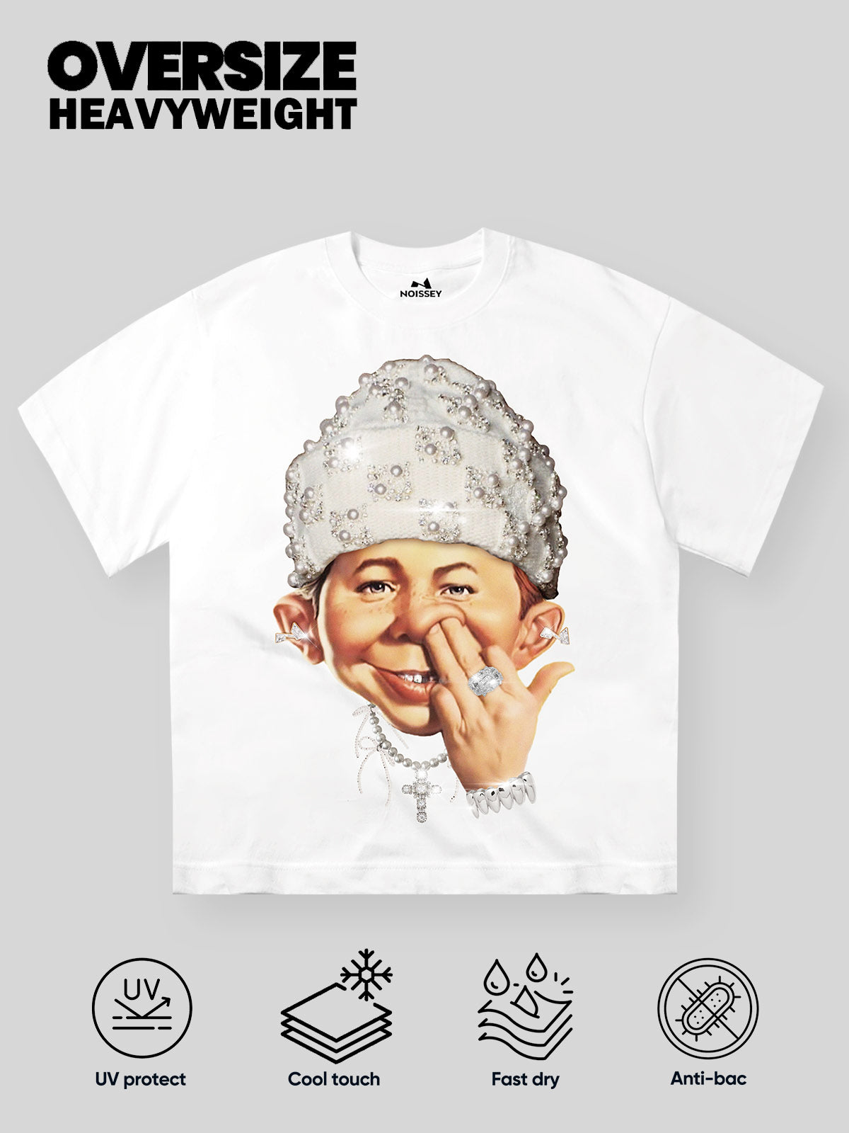 High-Quality Bad Boy Headband Pearl Hat Design  310g T-shirt
