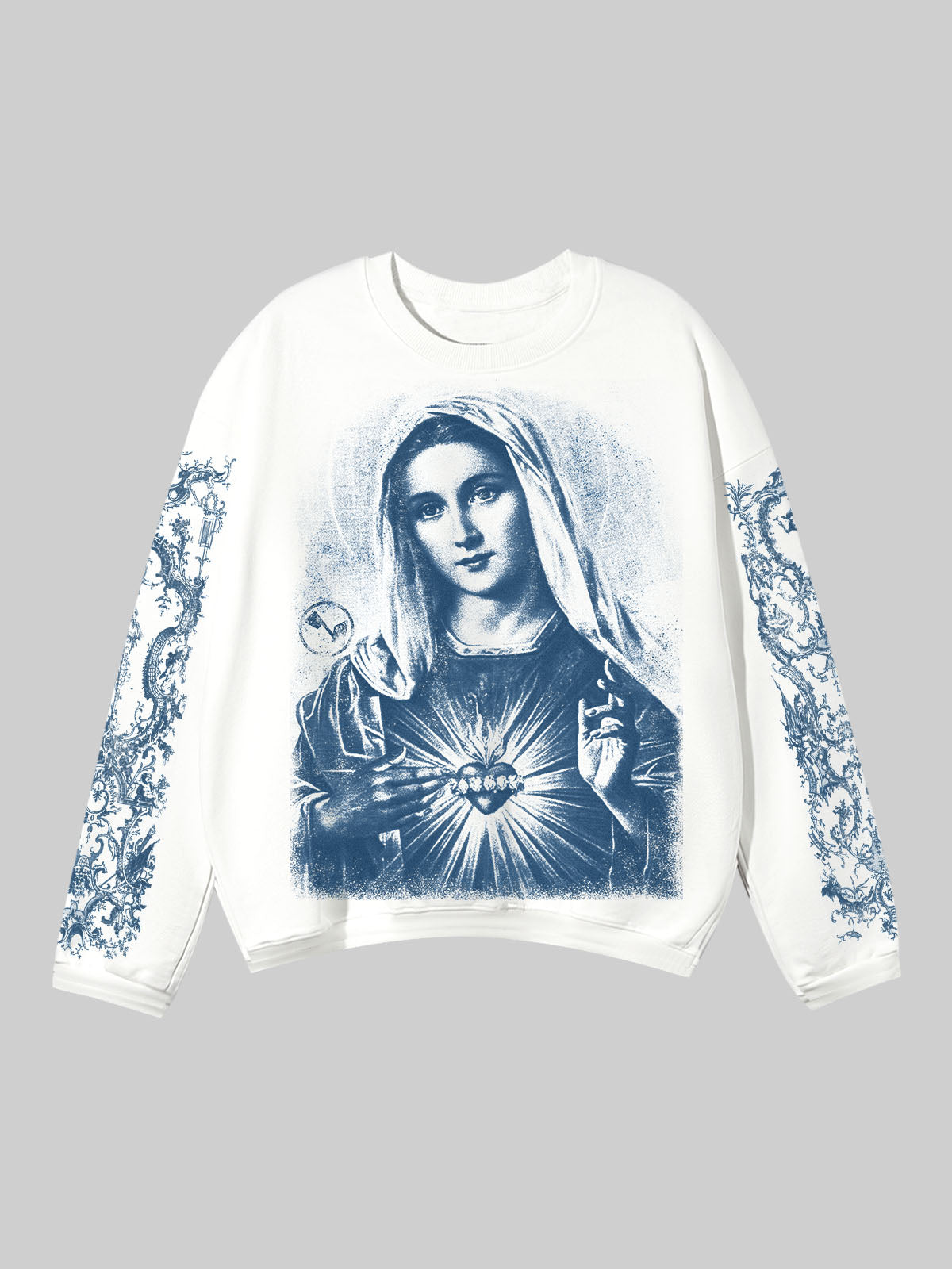 The Virgin Mary Cyanotype Art Style Printed Air-Layer Long-Sleeve Shirt