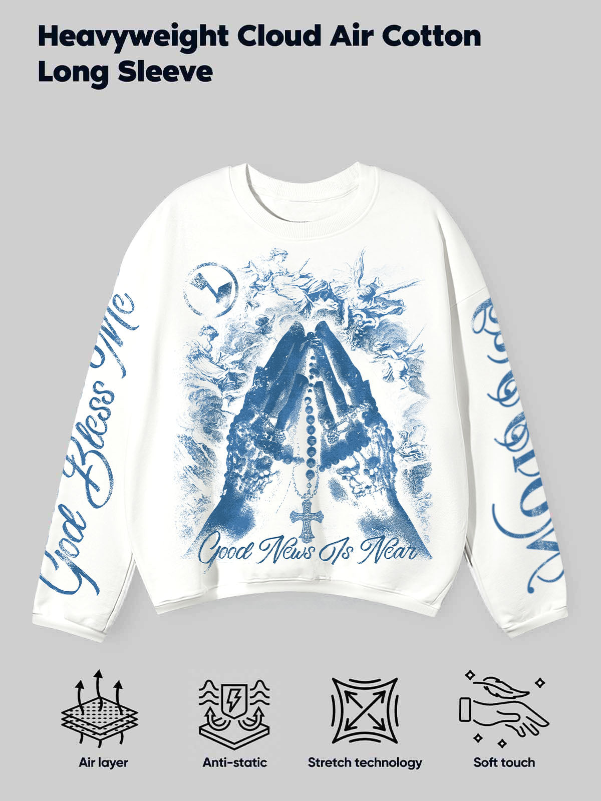 Blueprint Praying Hands Art Print Air-Layer Long Sleeve