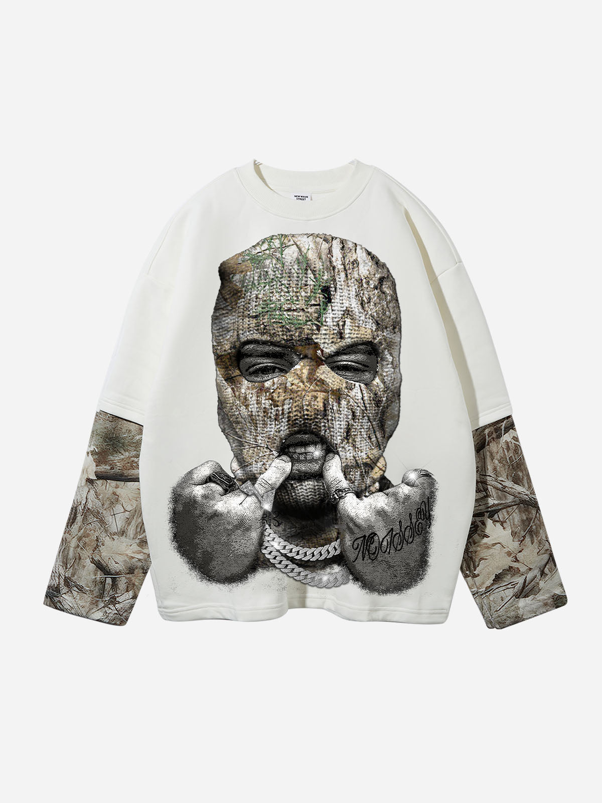 Real Tree Balaclava Print Tree-Pattern Fake Two-Piece Long Sleeve