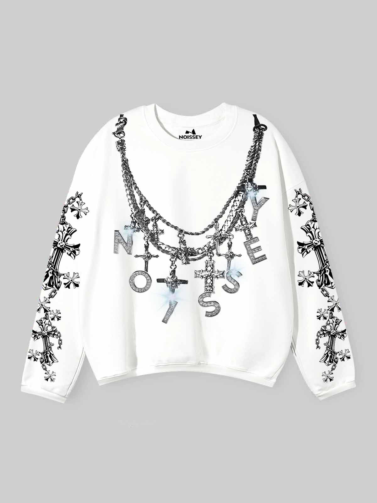 Noissey Metal Cross Necklace Printed Air Cotton Long Sleeve