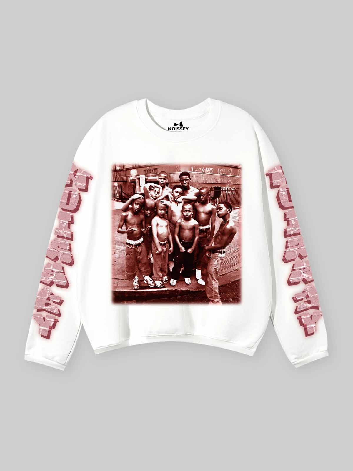 Street Story Double-Sleeve Graffiti White Print Air-Cotton Long-Sleeve Shirt