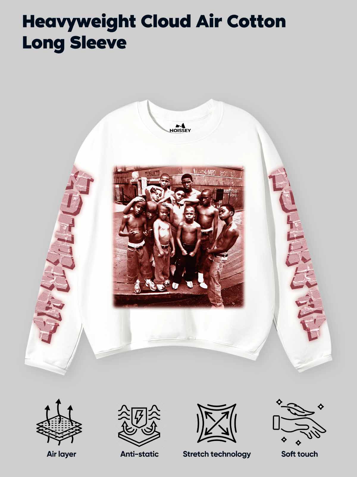 Street Story Double-Sleeve Graffiti White Print Air-Cotton Long-Sleeve Shirt