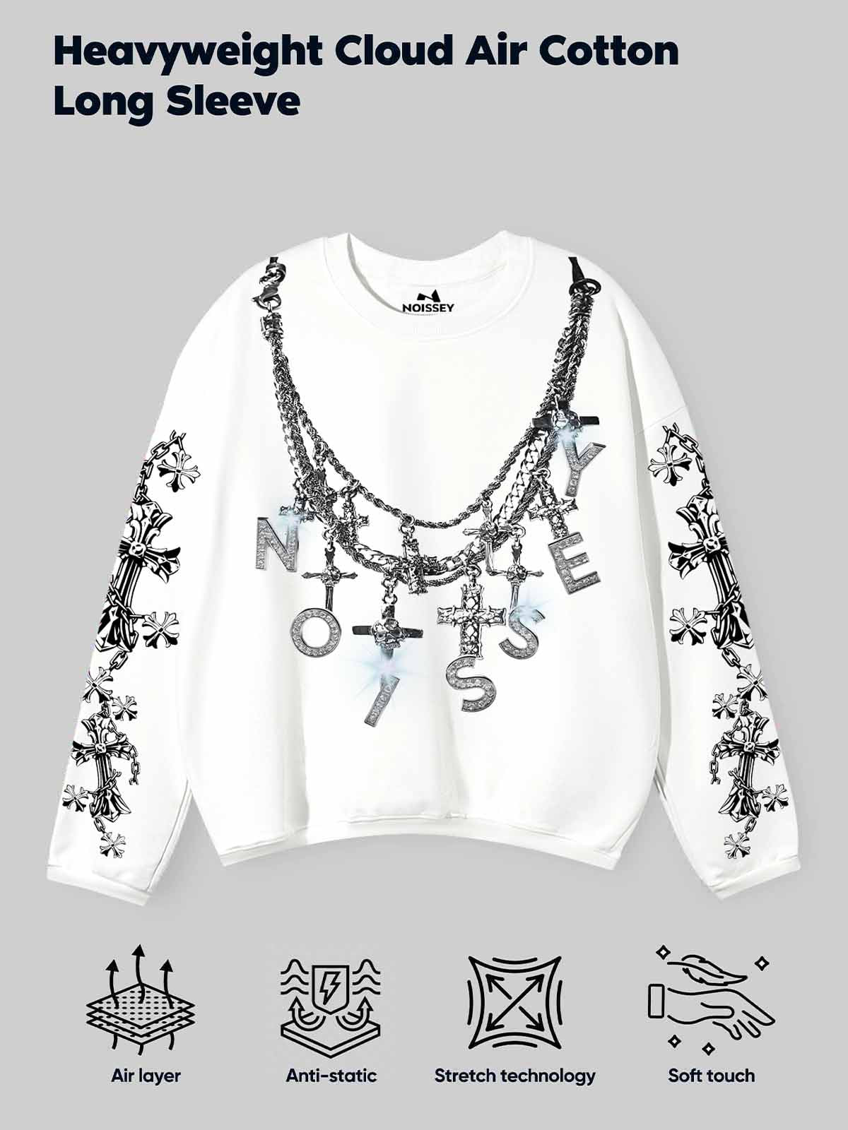 Noissey Metal Cross Necklace Printed Air Cotton Long Sleeve