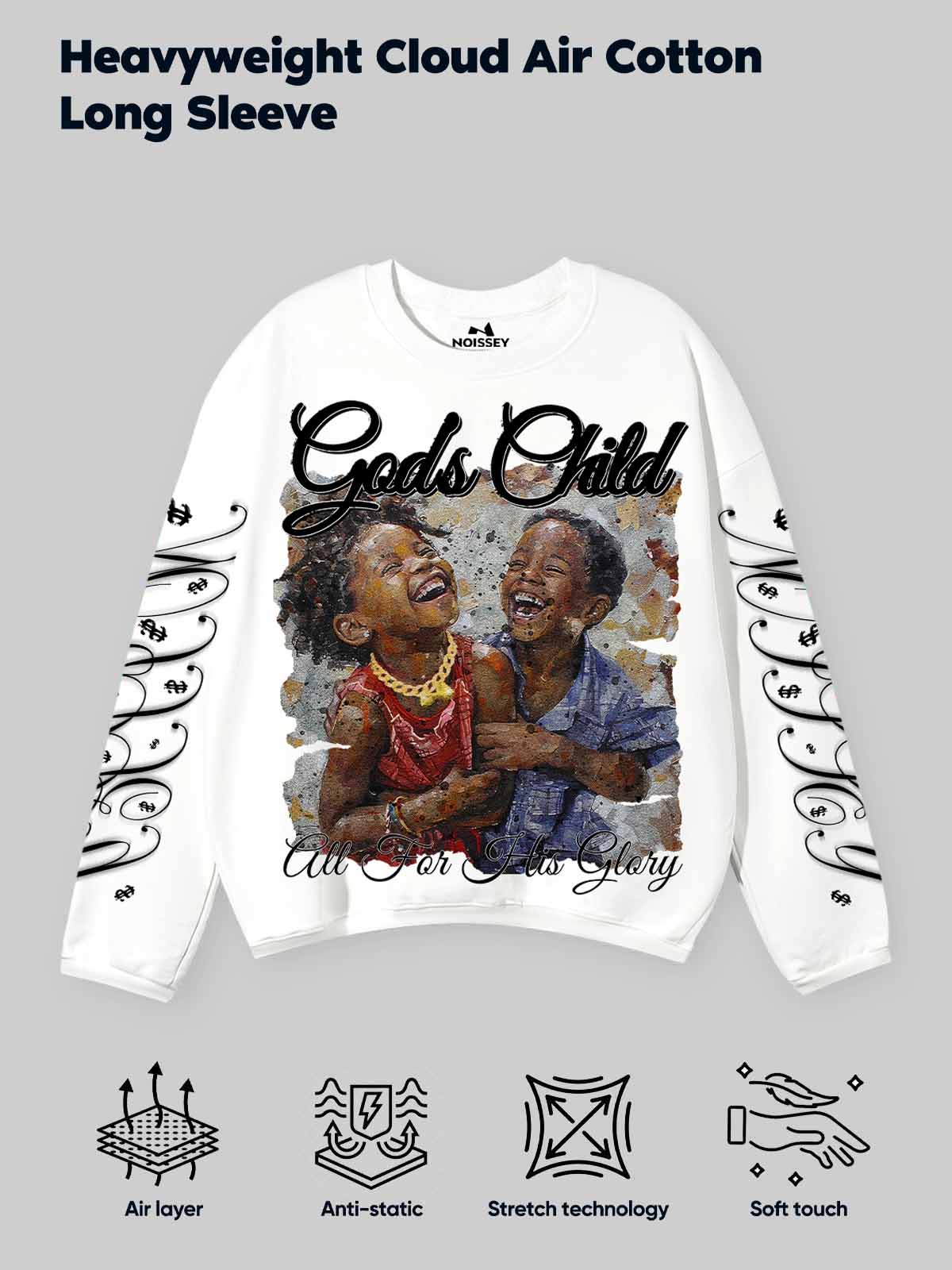 GOD'S CHILD Gradient Print White Air-Cotton Long Sleeve