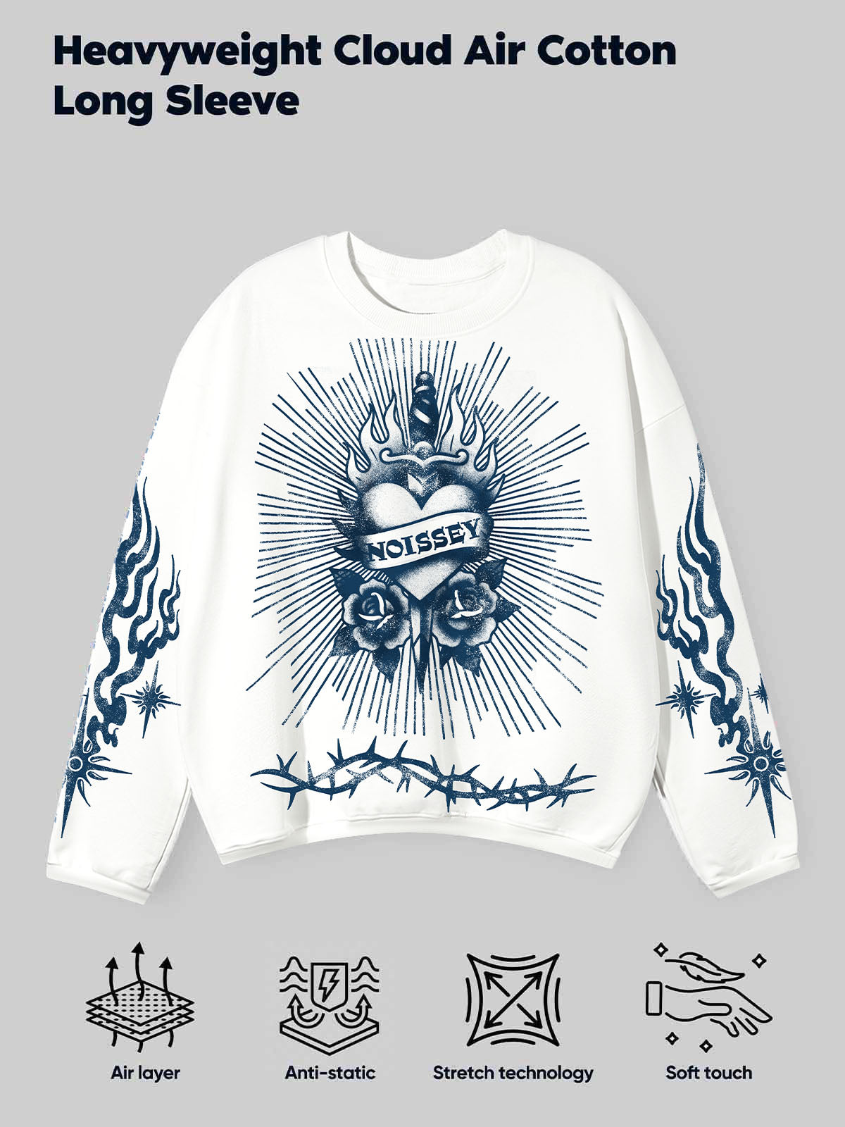 Vintage Sacred Heart Print Air-Layer Long Sleeve