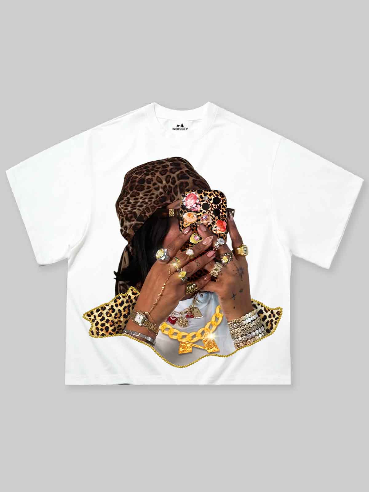 Boxy oversized T-shirt with girl's mirror selfie print