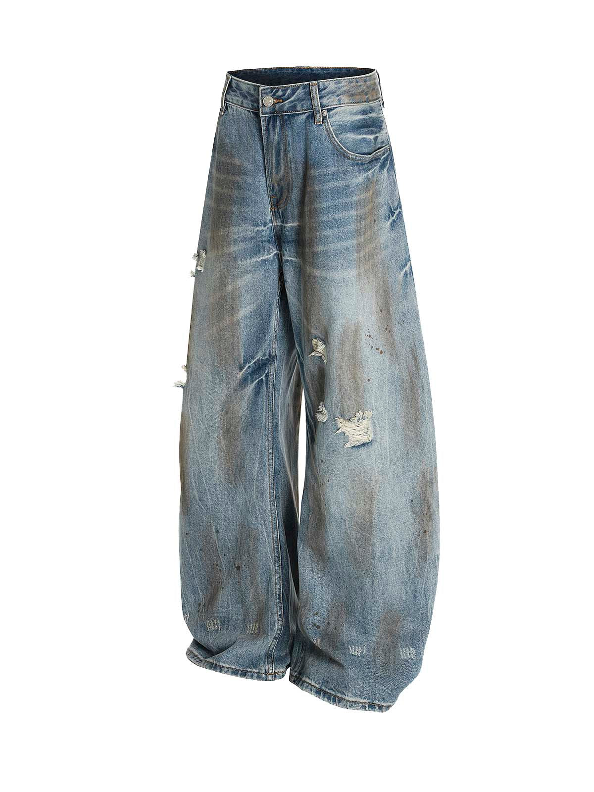 Distressed Ripped Machete-Cut Jeans