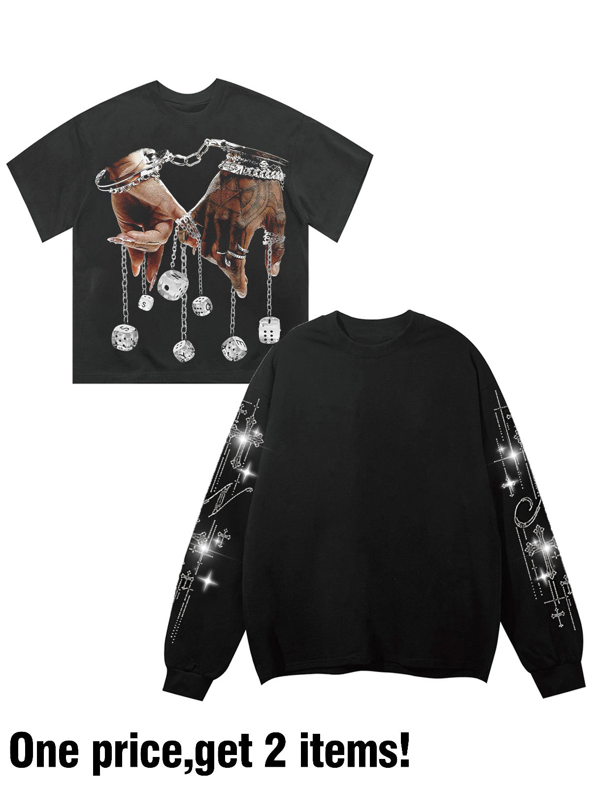"Make a Promise" Print Long Sleeve with Diamond Accents on Sleeves