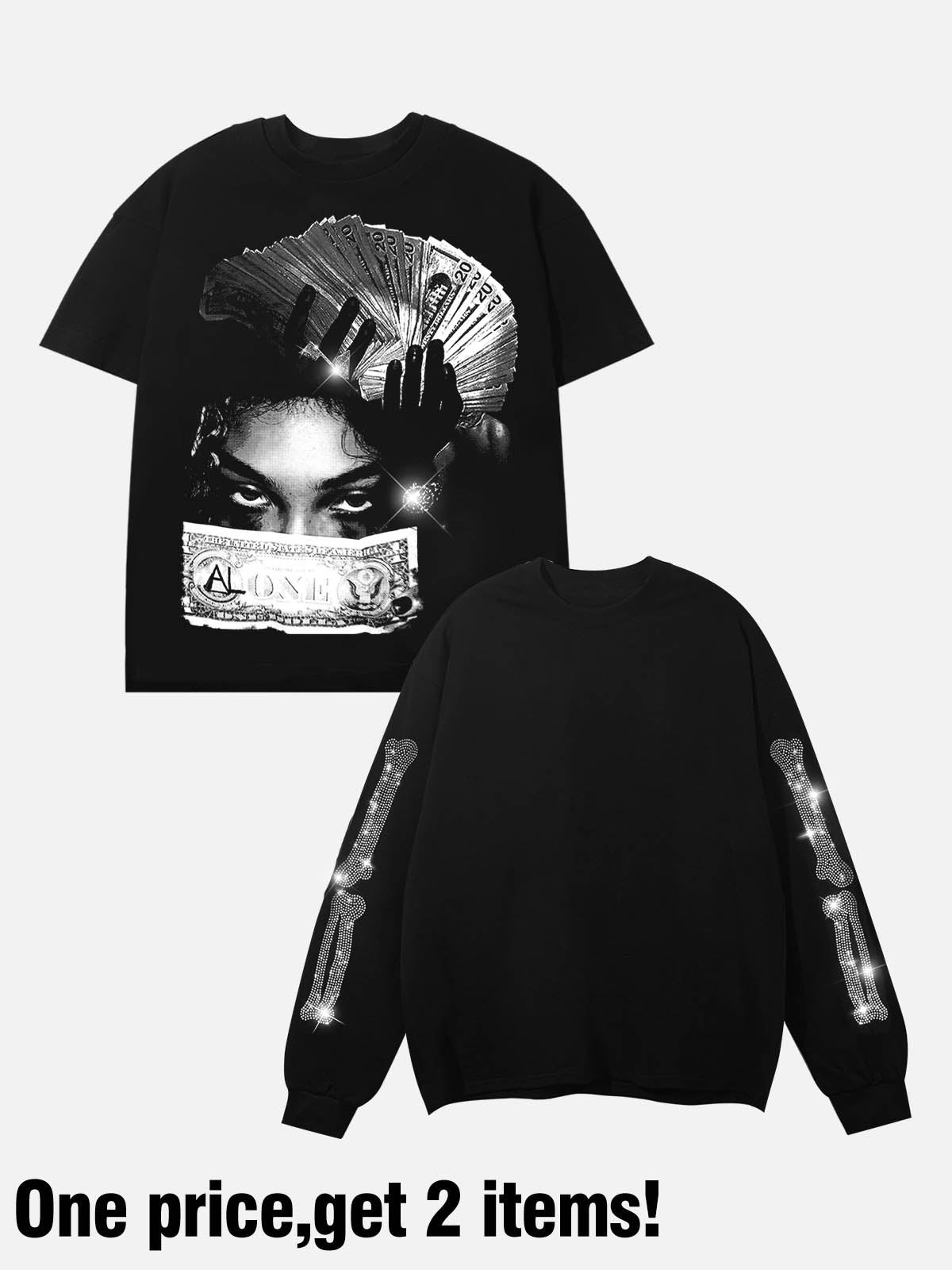 Money World Skull Print Long Sleeve Set