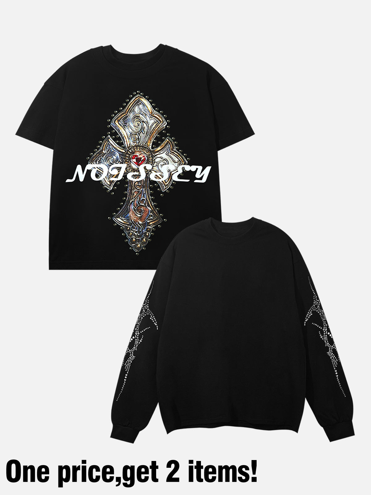 Diamond-Patterned Dual-Sleeve Cross Print Set