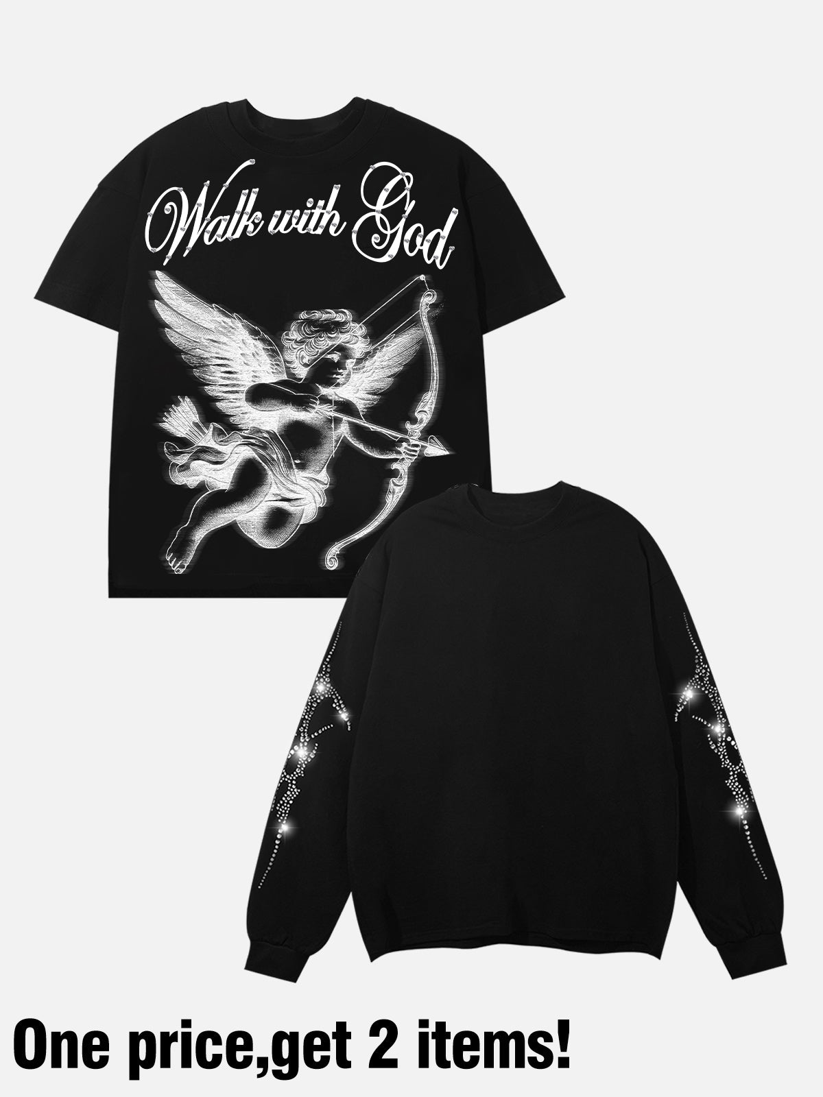 Walk with God angel rhinestone print long sleeves