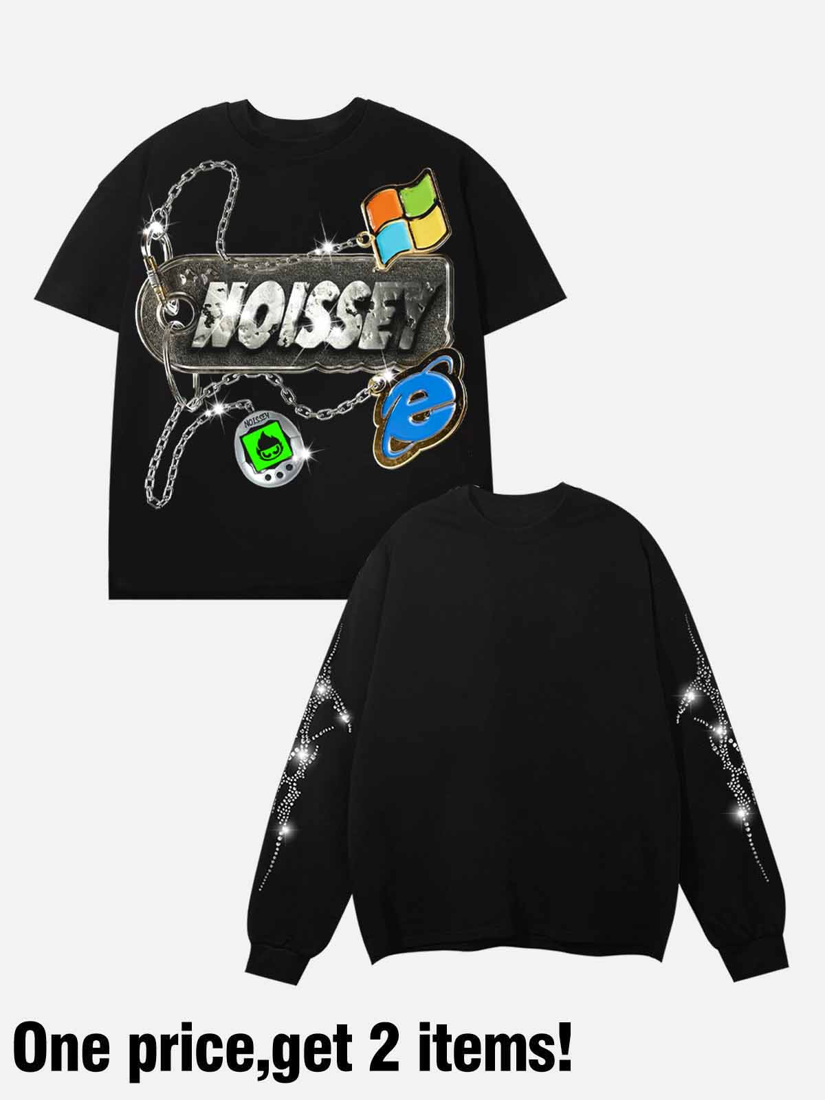 NOISSEY Y2K Chain-Pendant Logo Print Long Sleeve