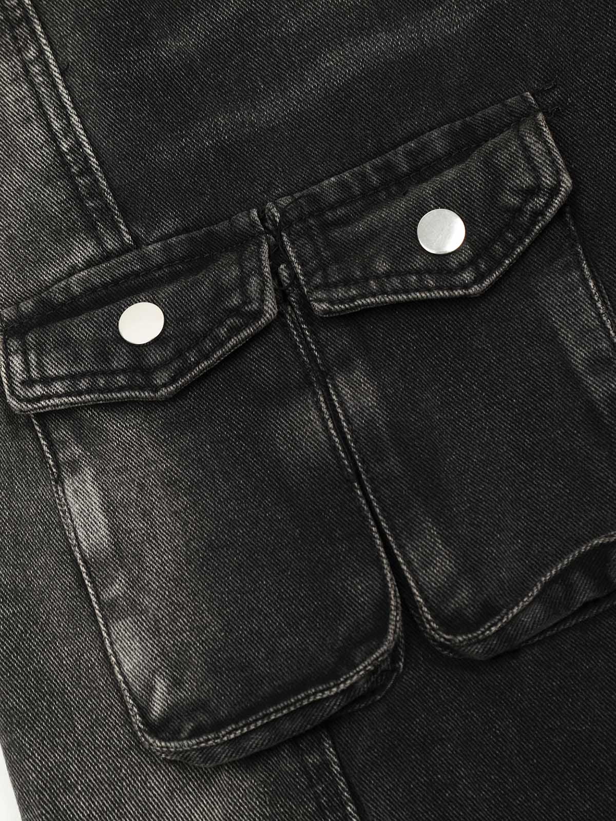Multi-Pocket Design Washed Workwear Straight Jeans